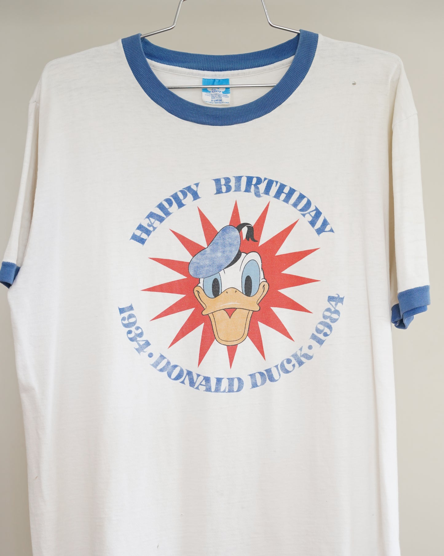 80's Donal Duck Disney Ringer Tee - Large