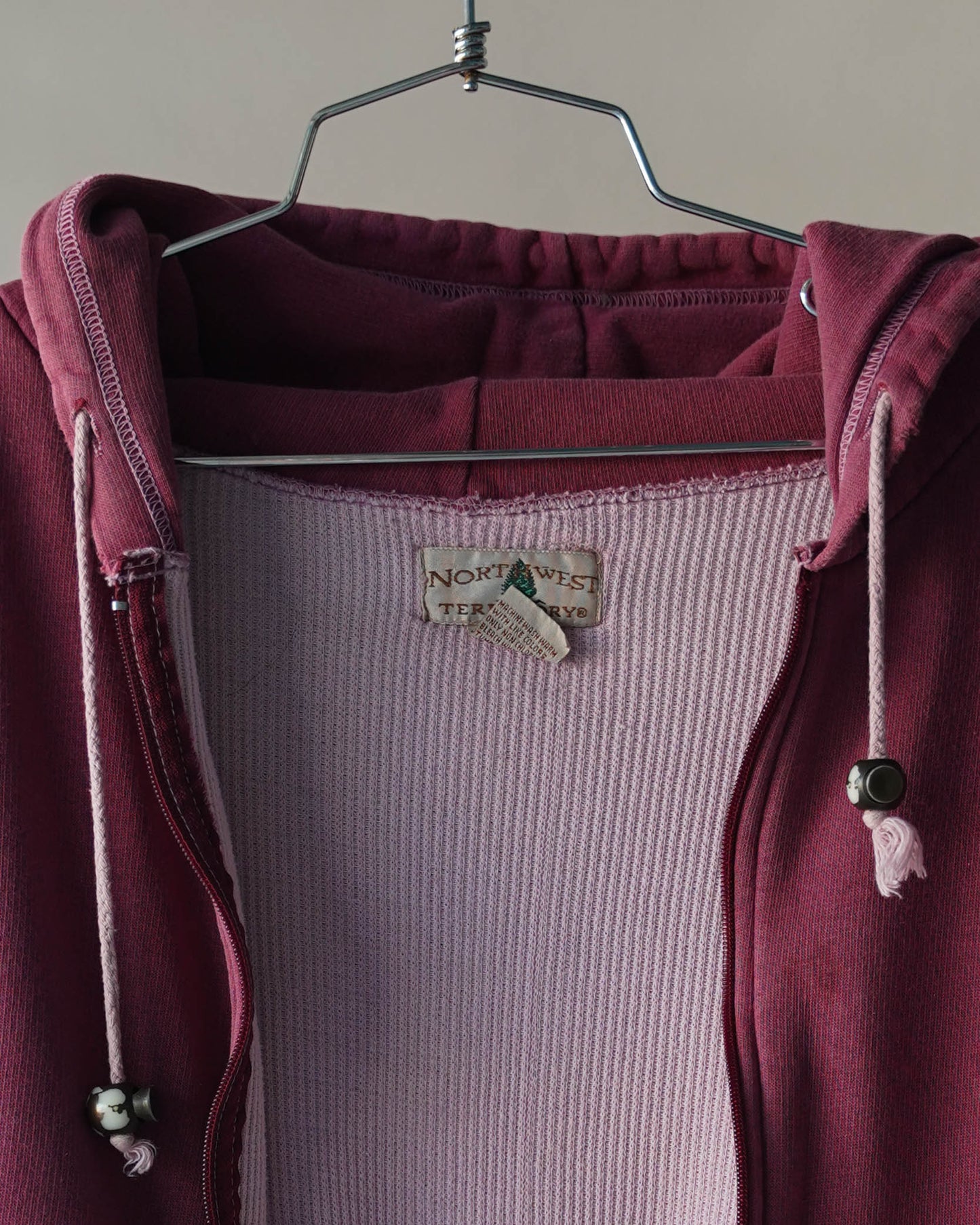 90's Pink Thermal Lined Zip-Up Hoodie - Large