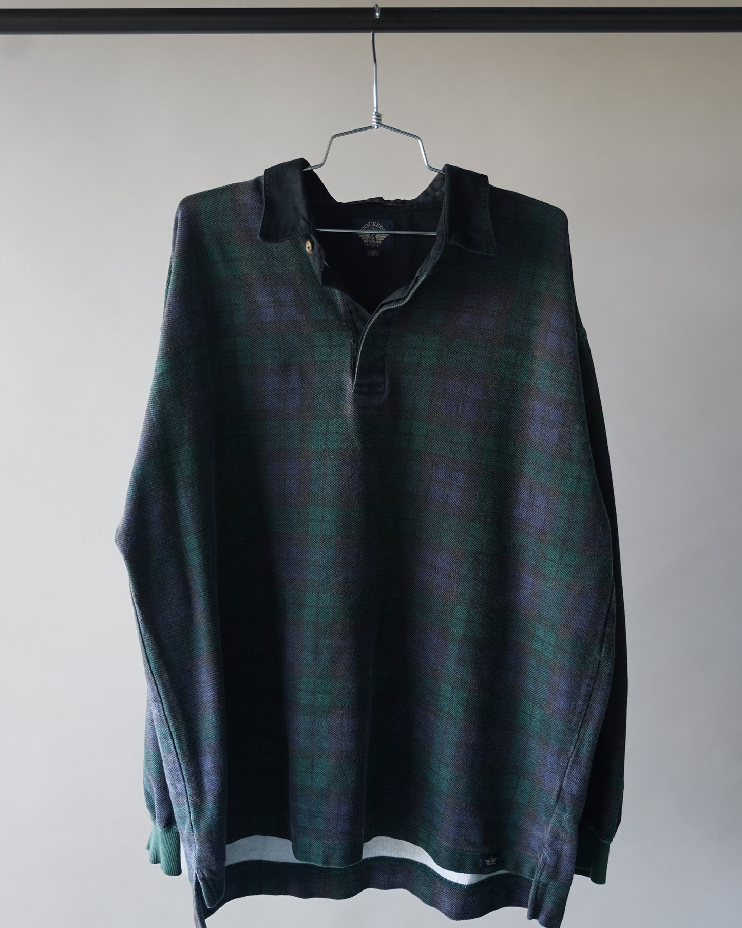 90's Long Sleeve Plaid Polo Shirt - XL