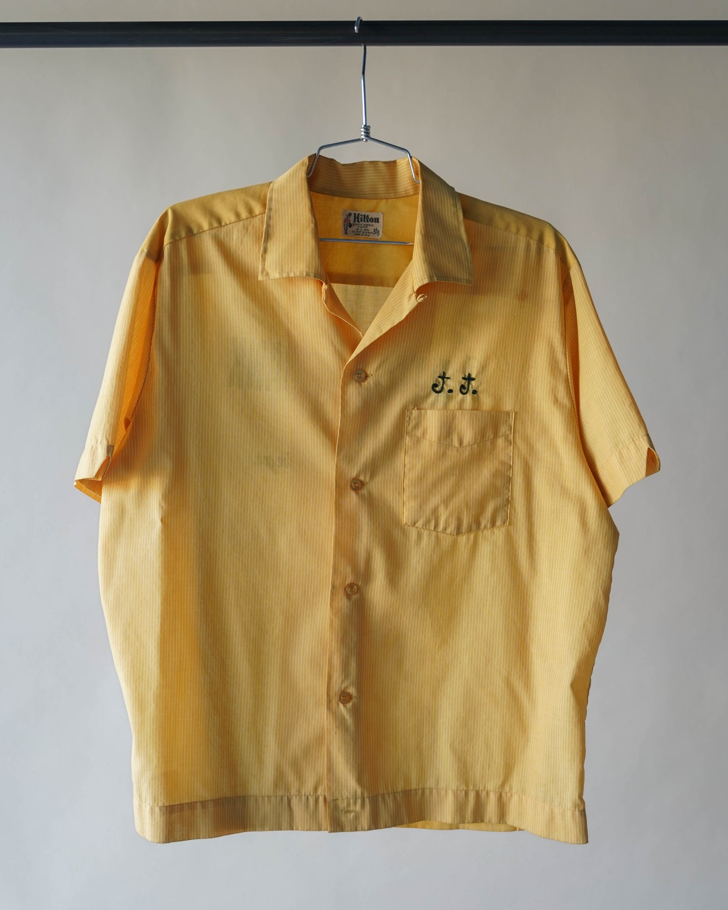 60's Yellow Bowling Loop Collar Shirt - XL