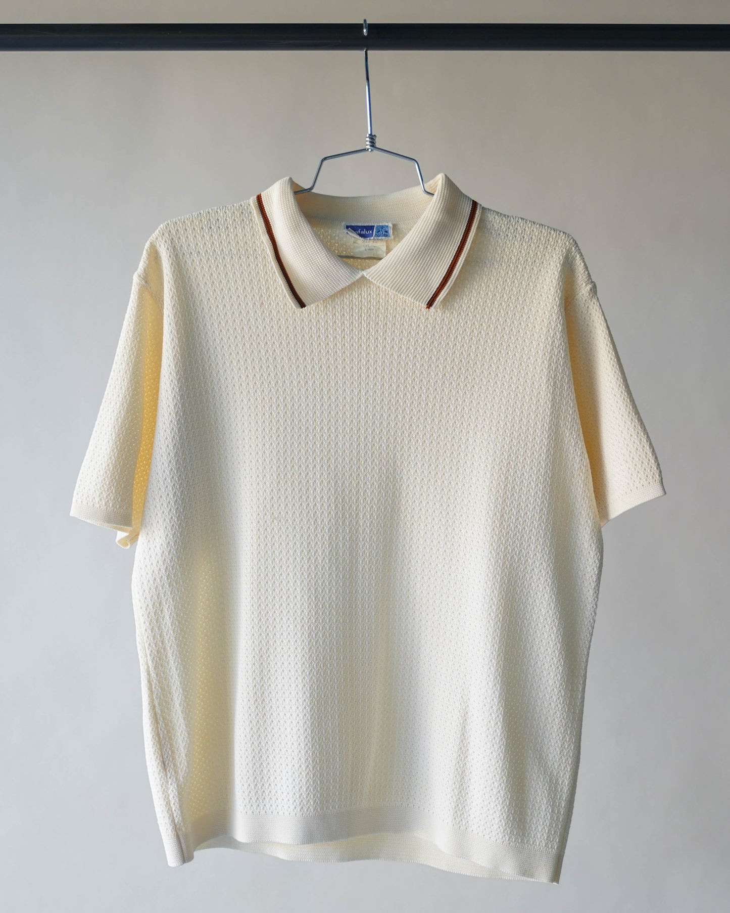 70's Cream Textured Polo Shirt - Medium