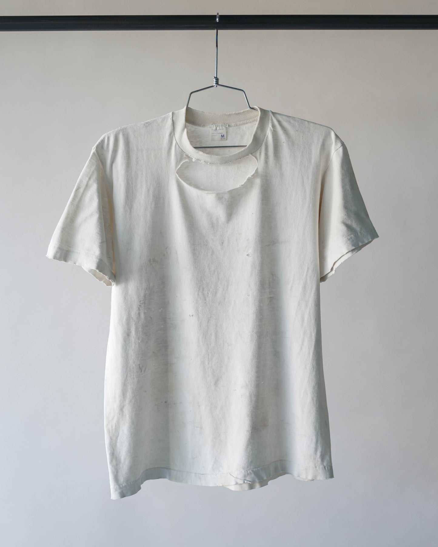 70's JC Penney Distressed & Stained White Tee - Medium