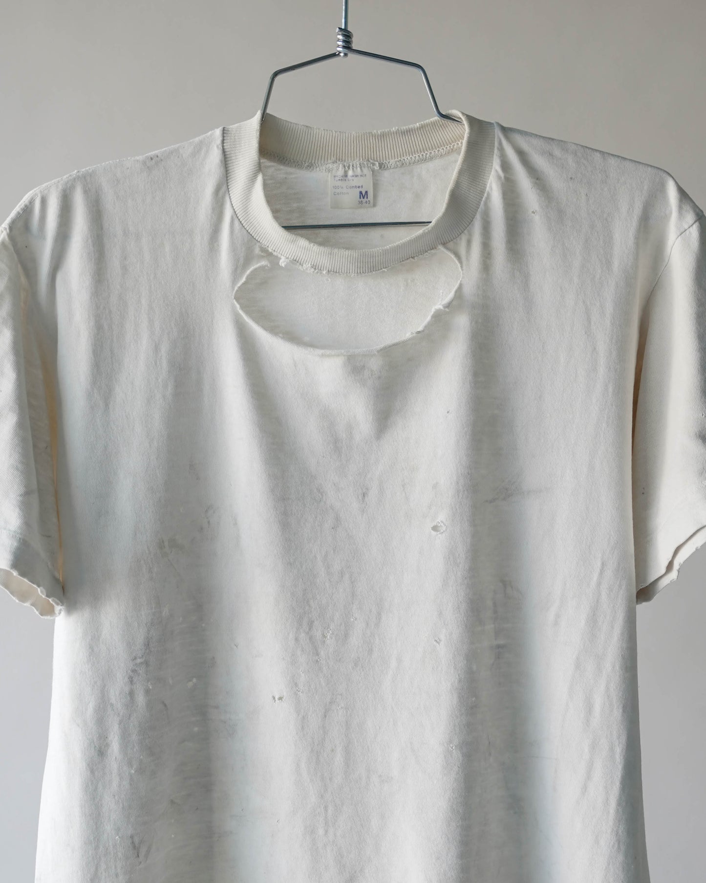 70's JC Penney Distressed & Stained White Tee - Medium