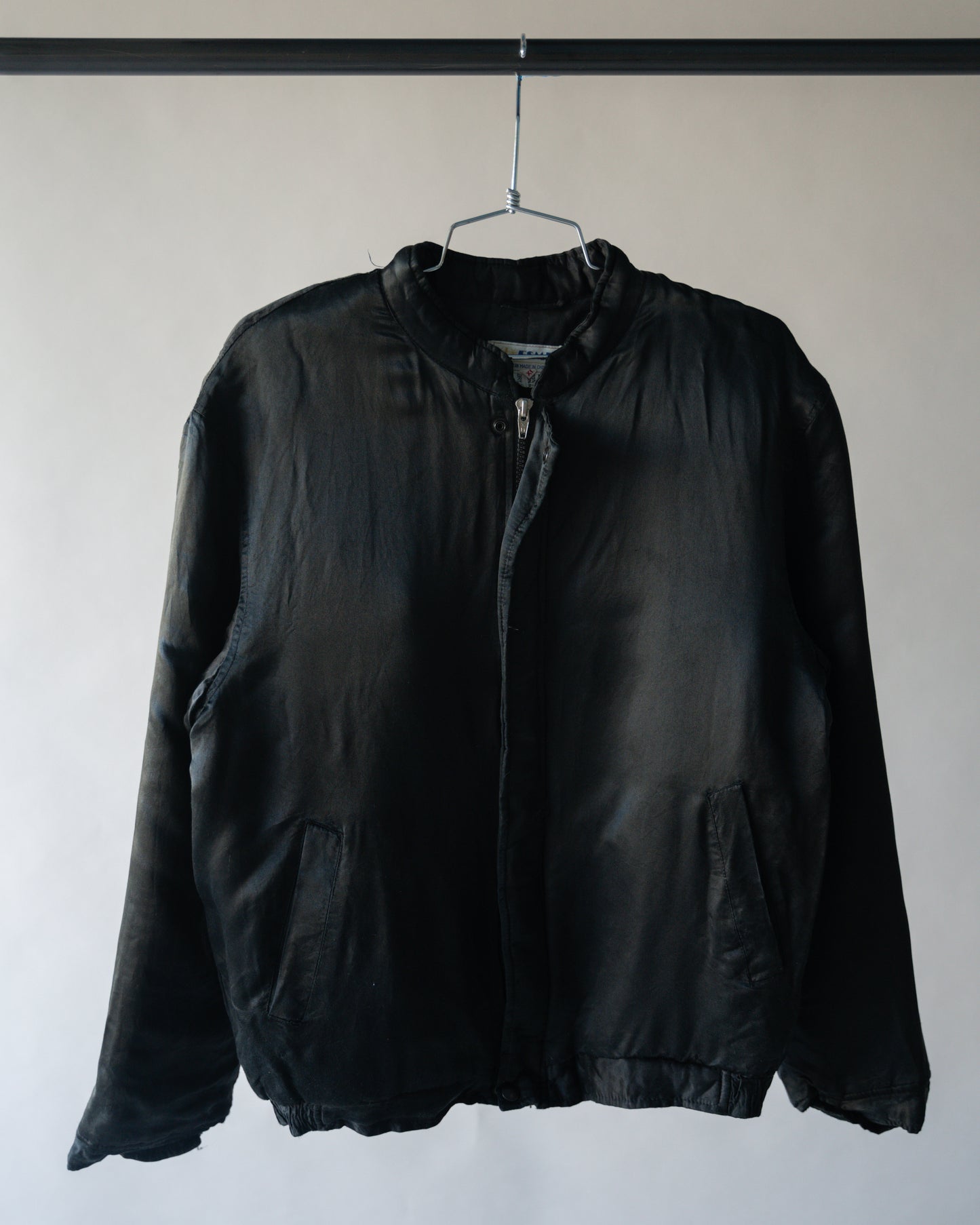 80's Black Satin Bomber Jacket - Large (as is)