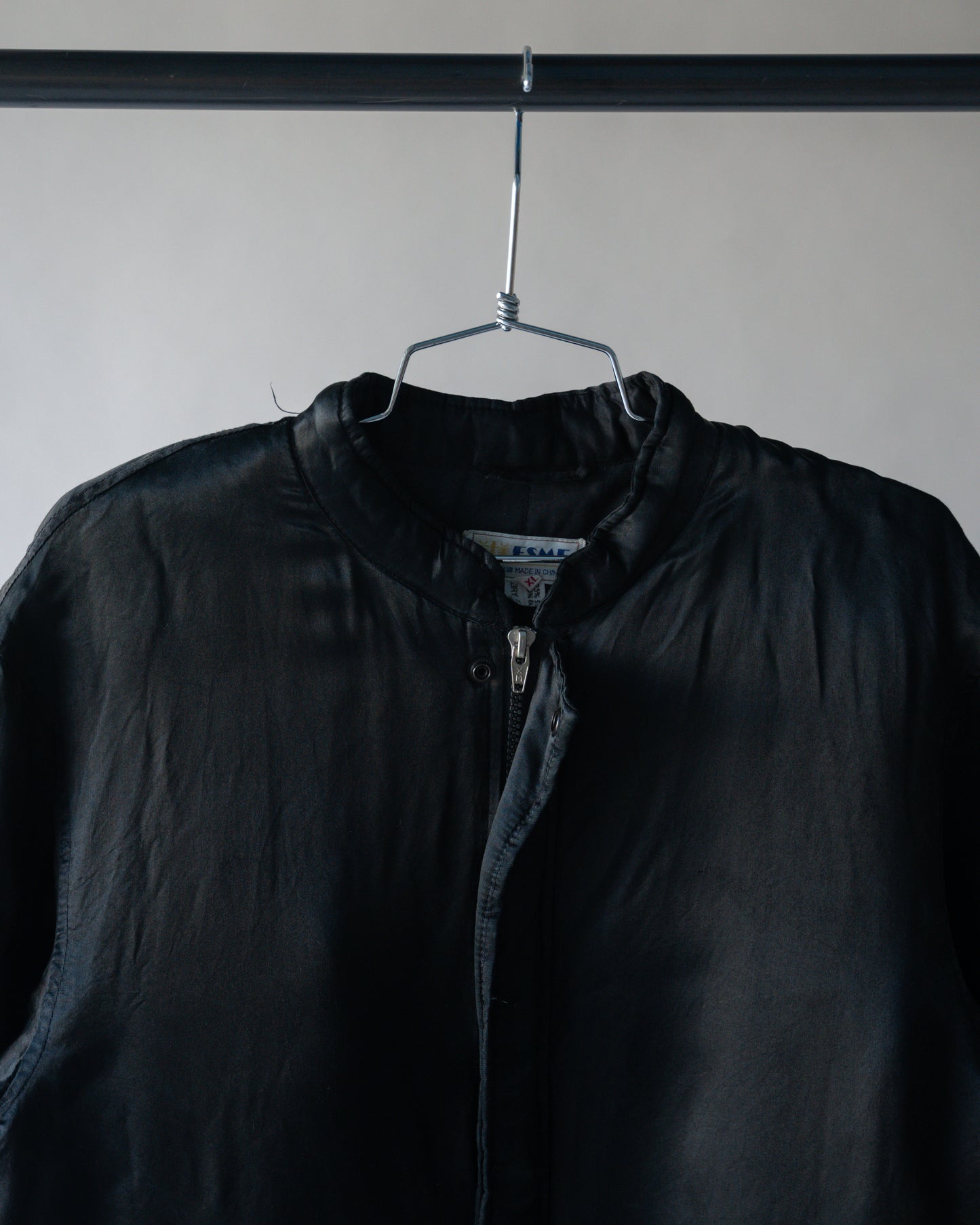 80's Black Satin Bomber Jacket - Large (as is)