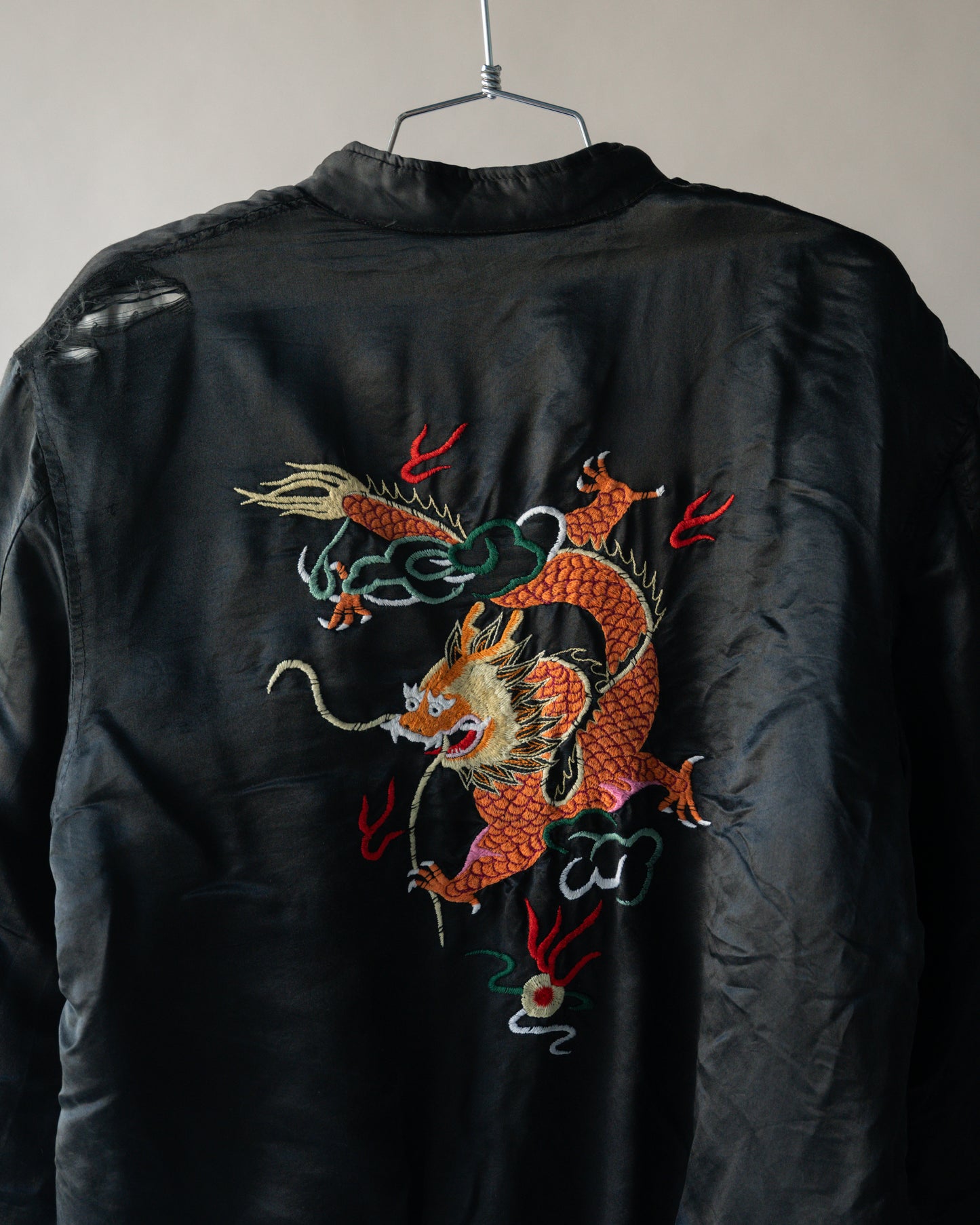 80's Black Satin Bomber Jacket - Large (as is)