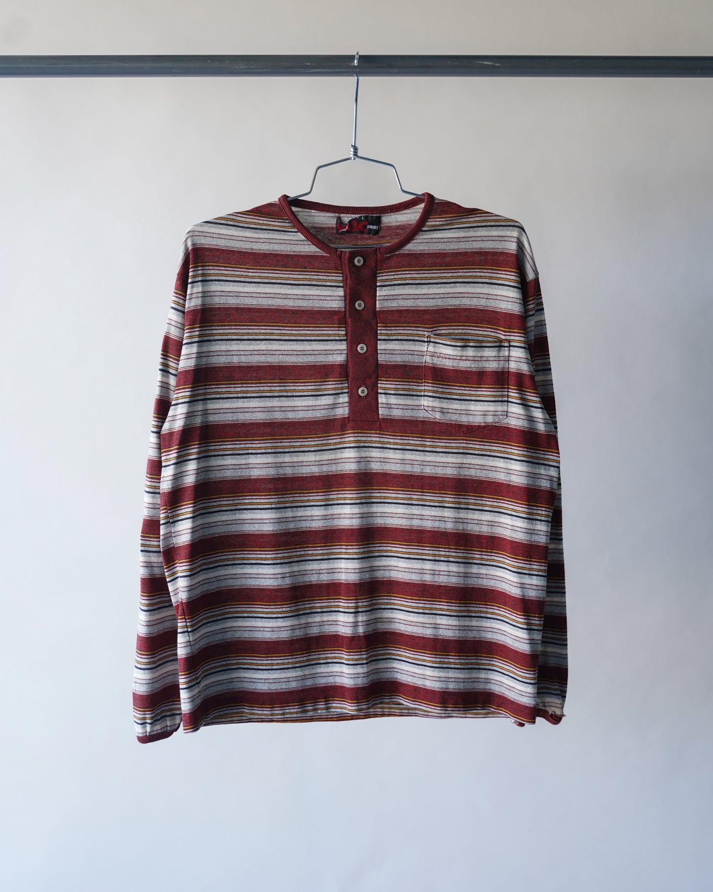 80's Maroon Striped Long Sleeve Tee - Large