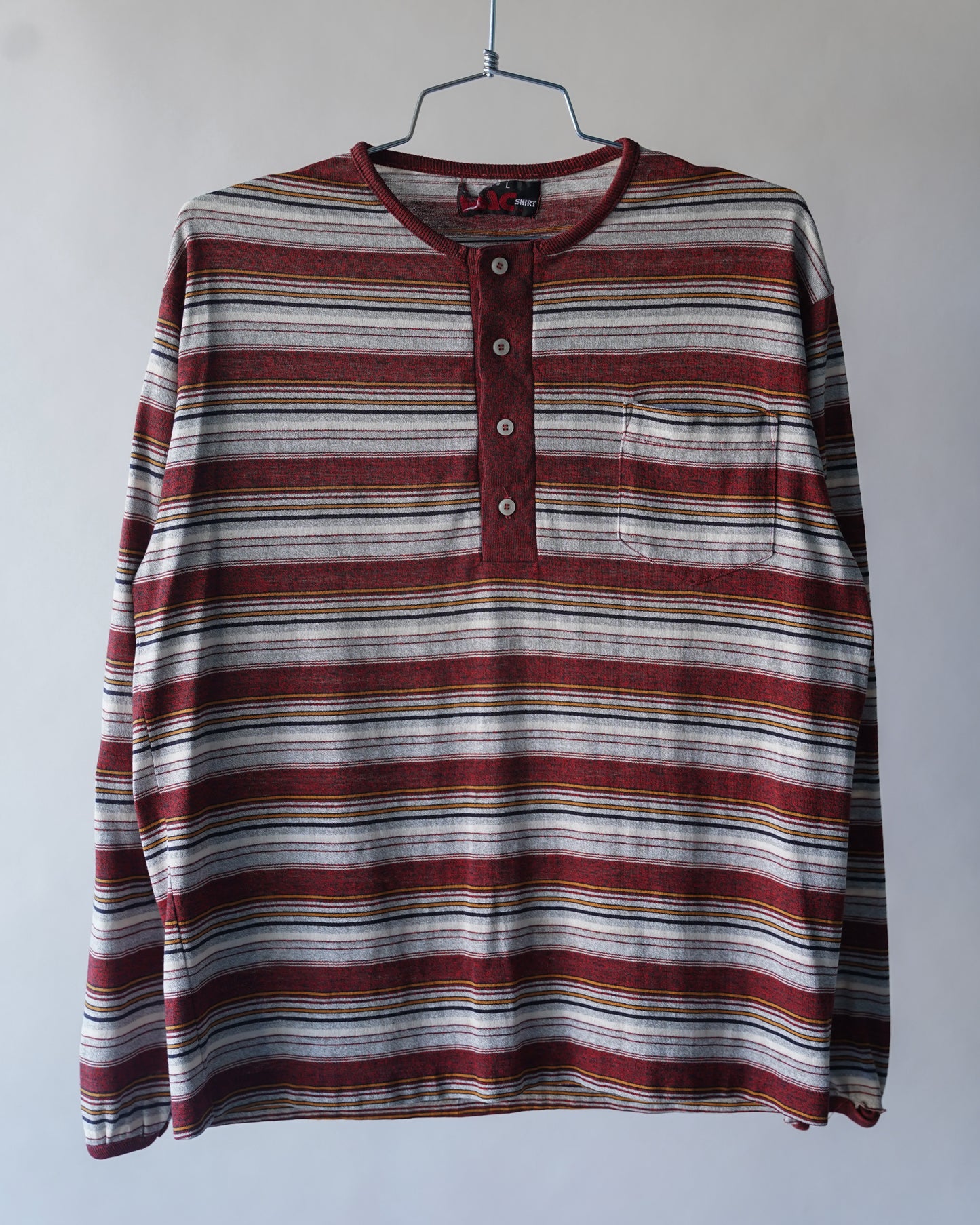 80's Maroon Striped Long Sleeve Tee - Large