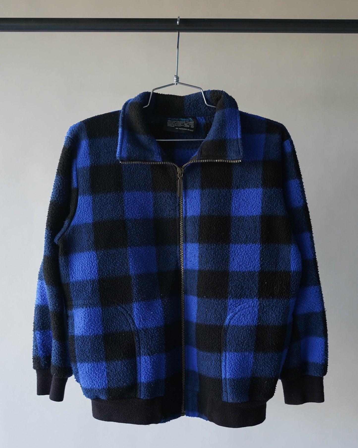 80's Blue Plaid Fleece Jacket - Small