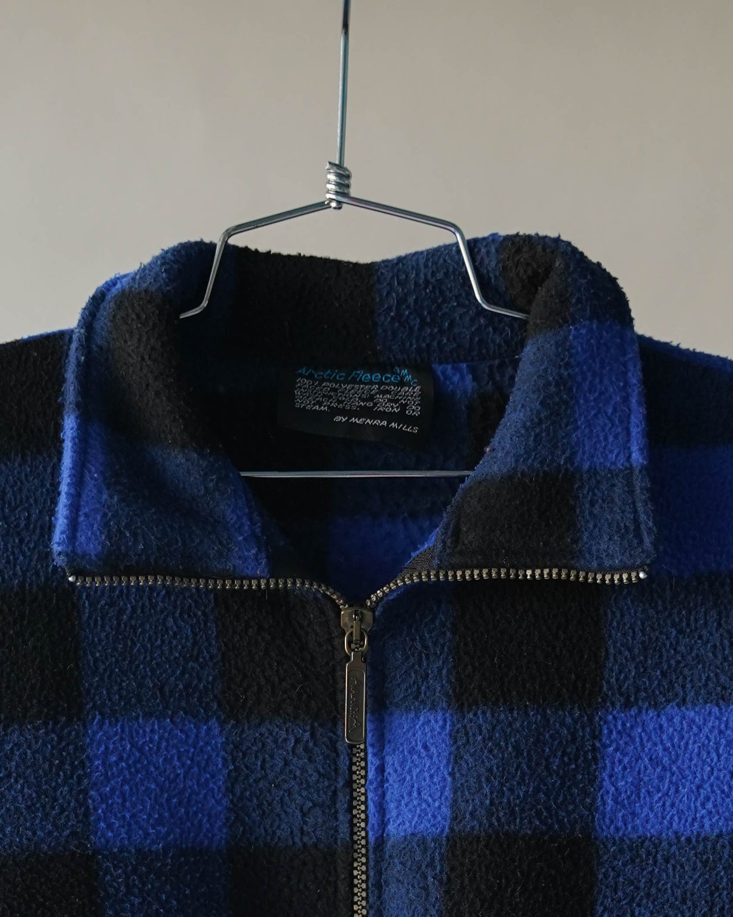 80's Blue Plaid Fleece Jacket - Small