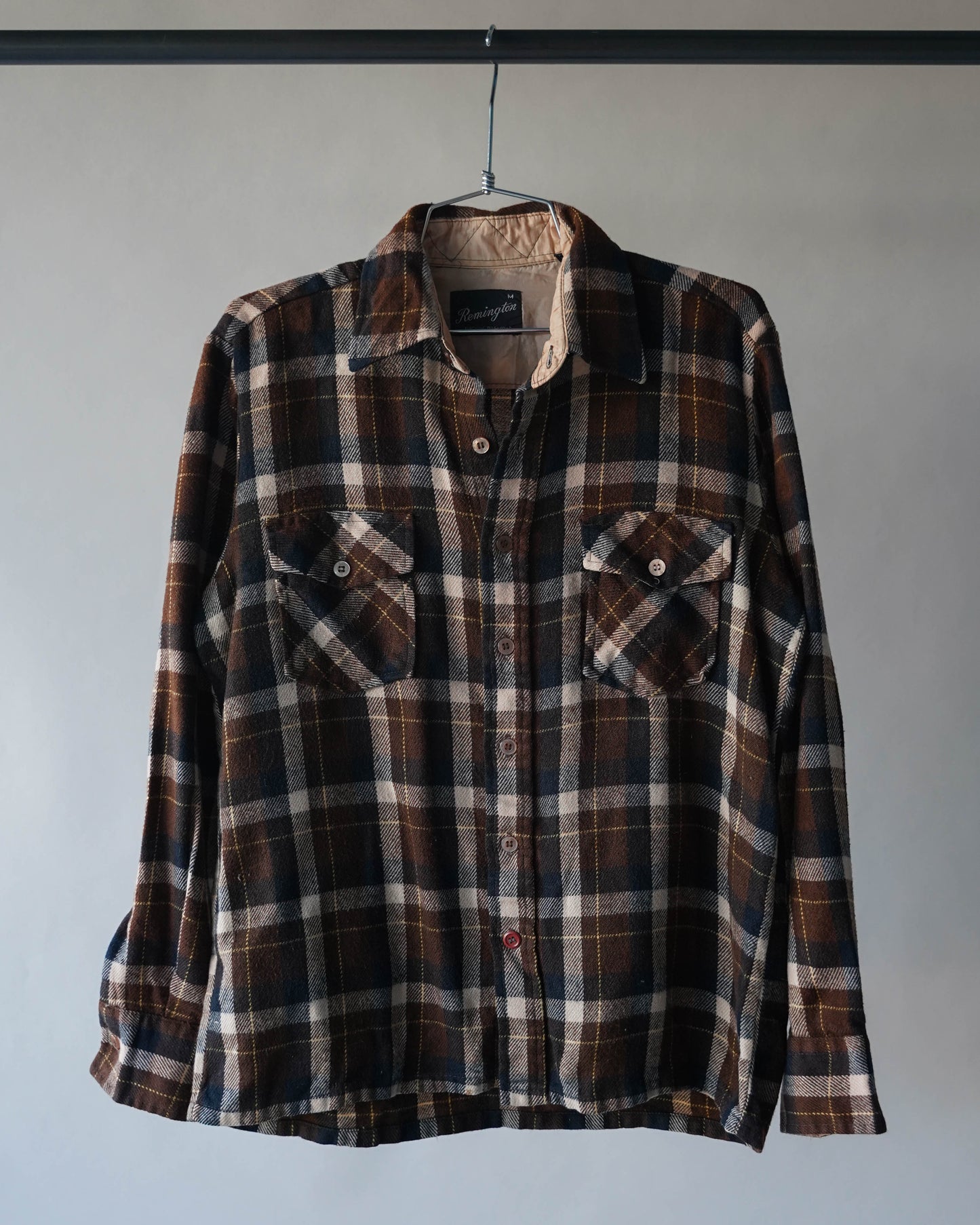 80's Brown Wool Plaid Shirt - Medium