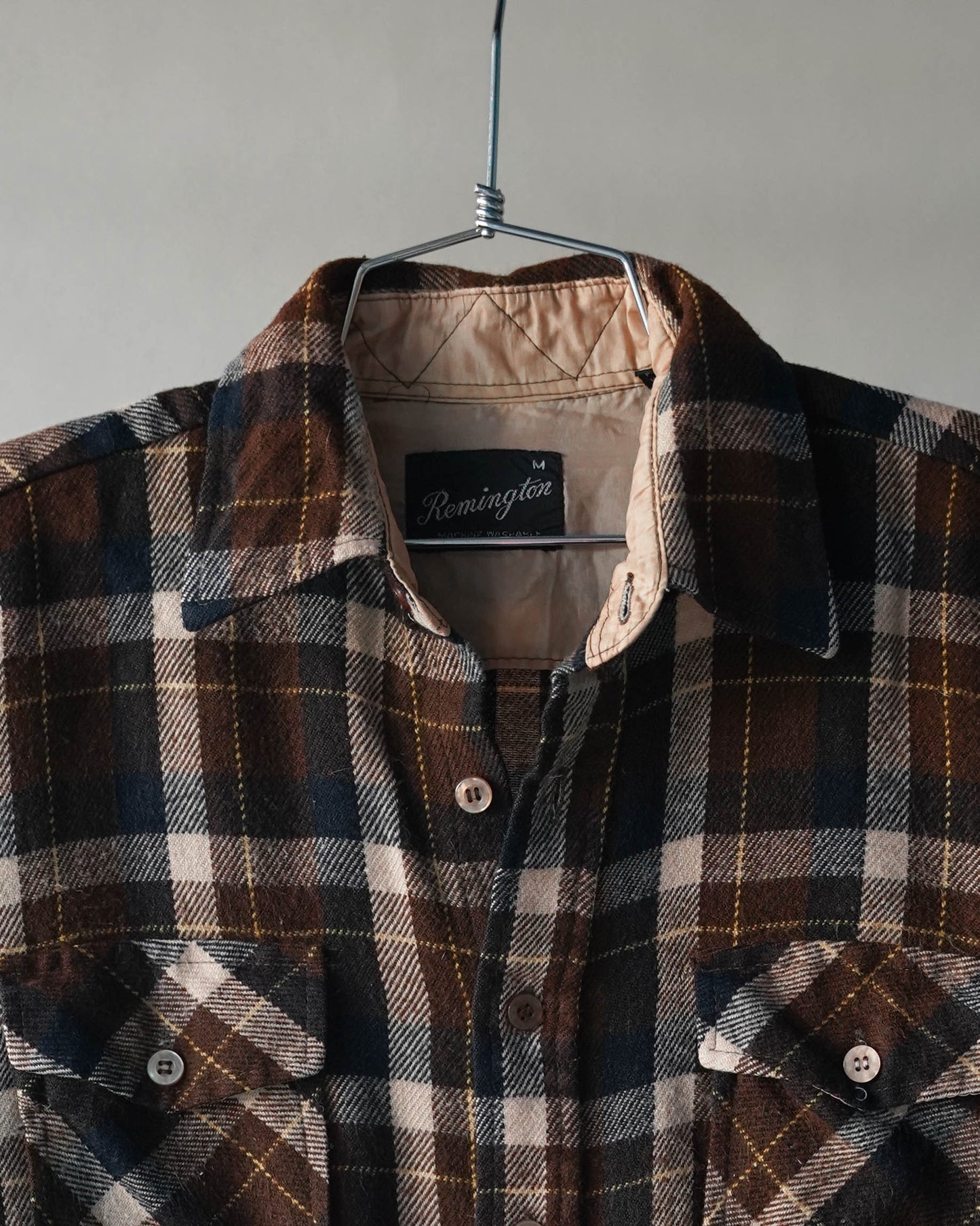 80's Brown Wool Plaid Shirt - Medium