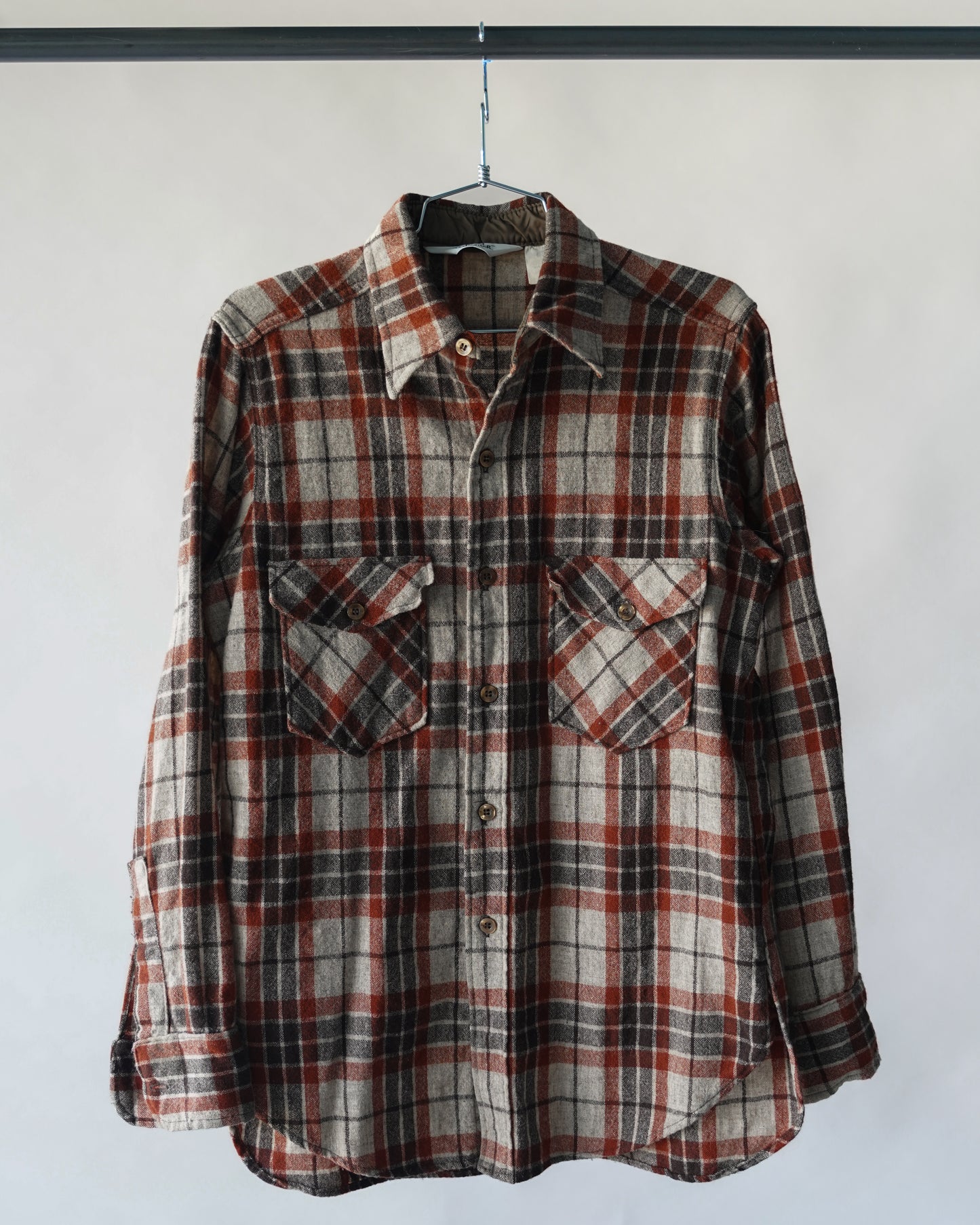 80's Brown Wool Plaid Shirt - Medium