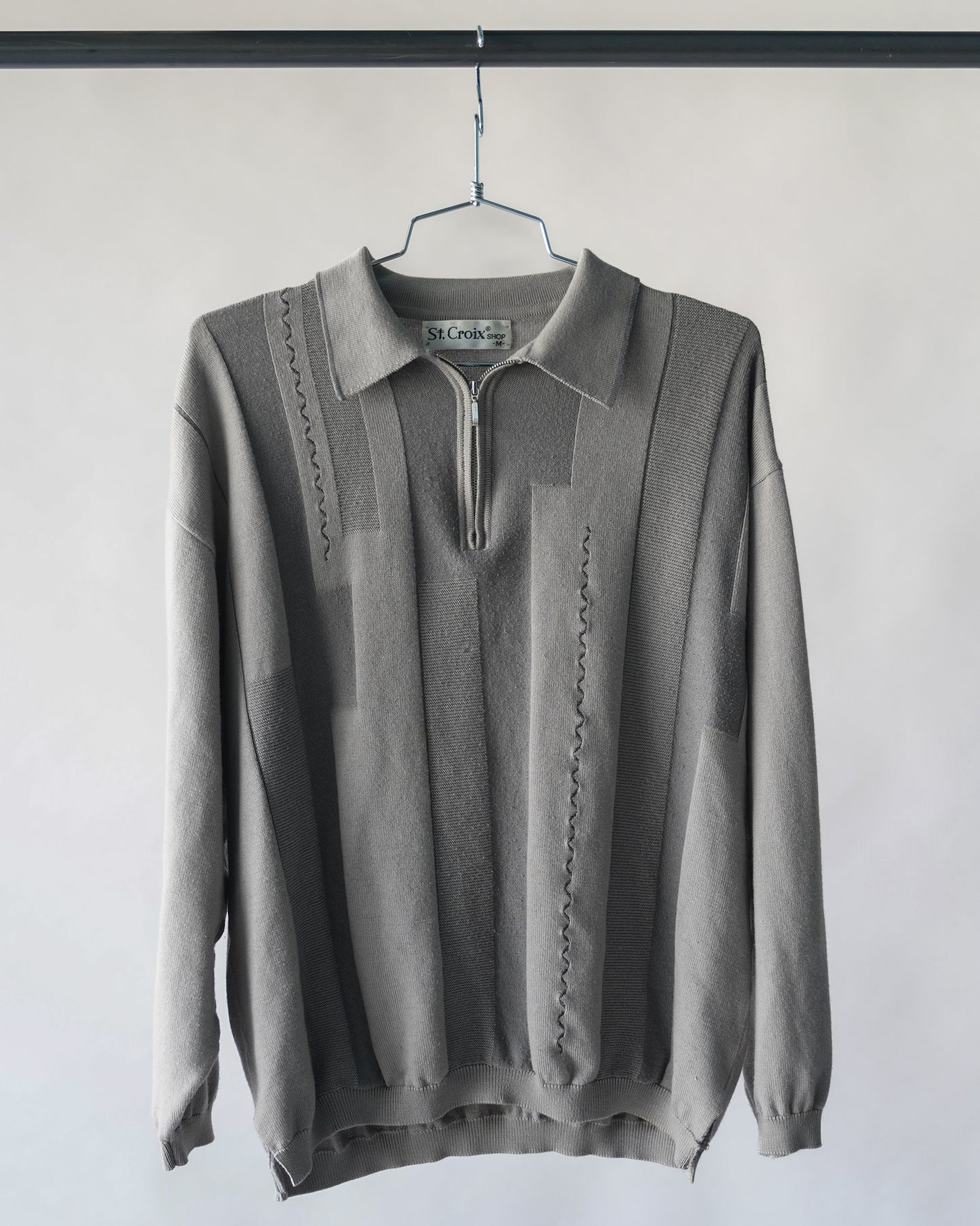 80's Gray Polo Zip Up Shirt - Medium