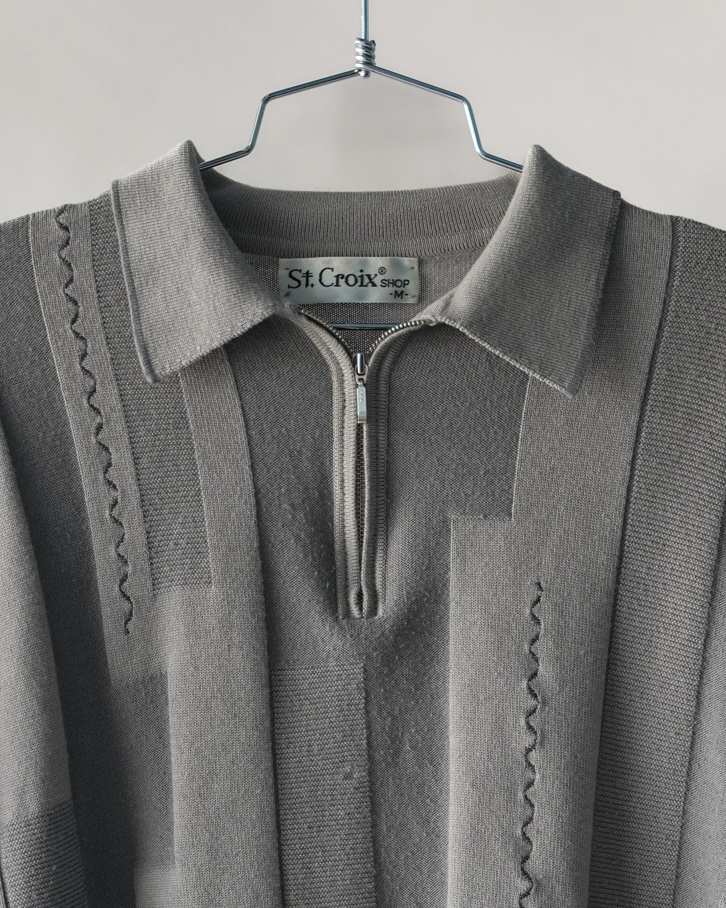 80's Gray Polo Zip Up Shirt - Medium