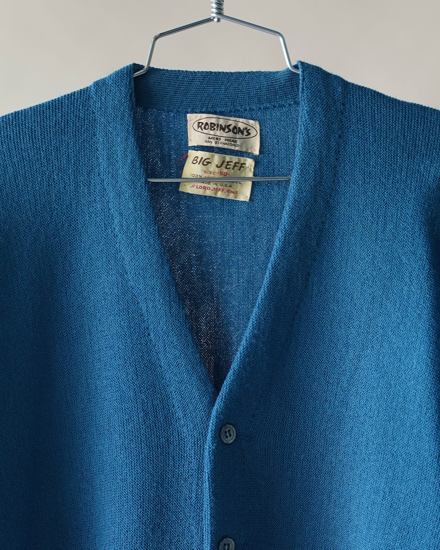 70's Robinsons Blue Wool Cardigan - XL