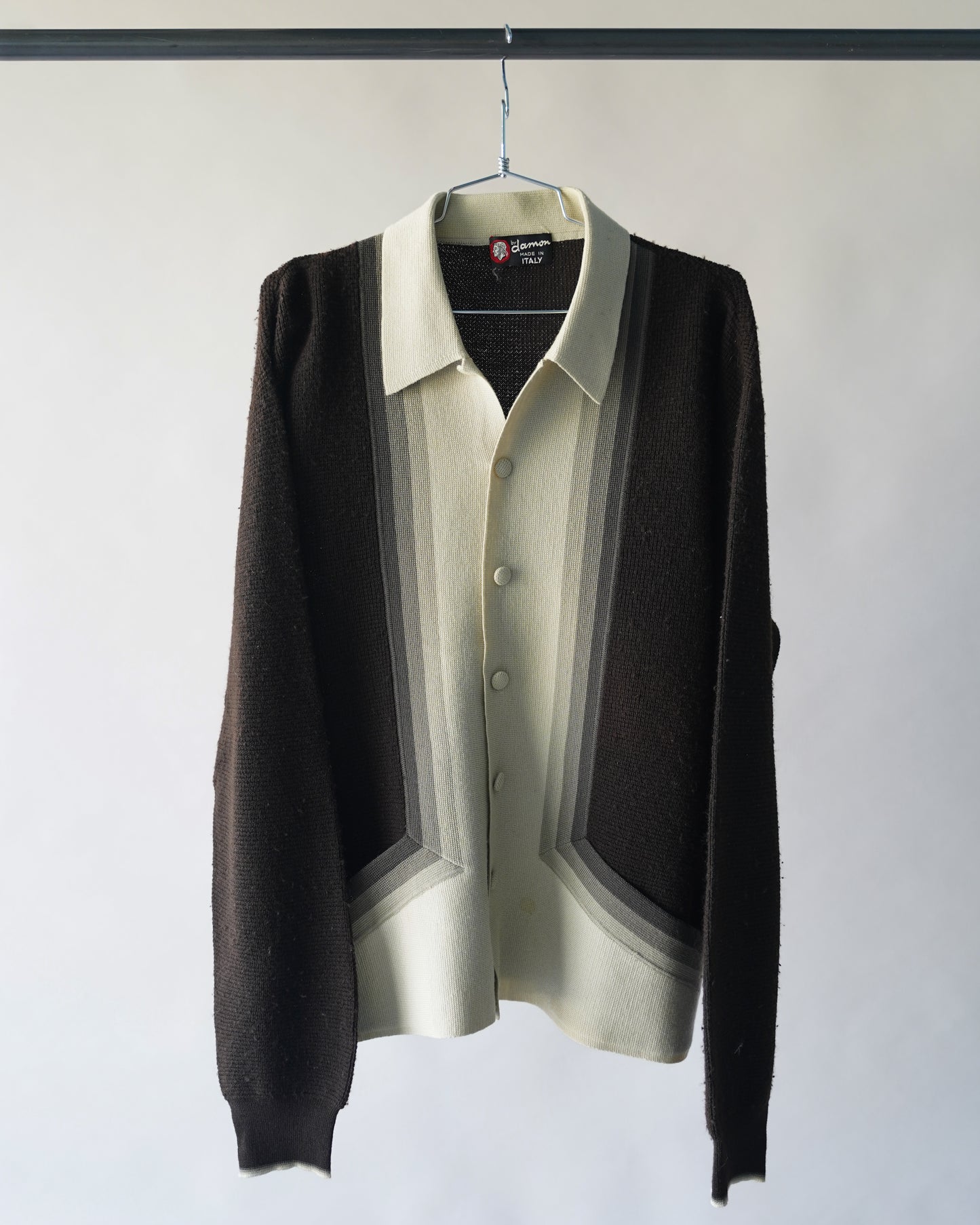 70's Brown & Cream Wool Polo Shirt - XL
