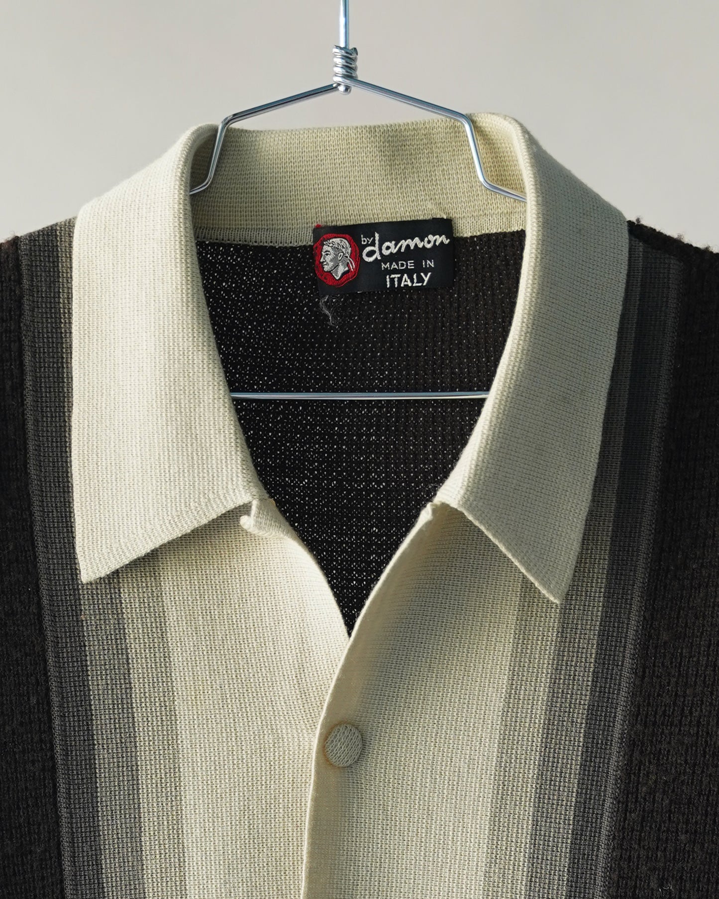 70's Brown & Cream Wool Polo Shirt - XL