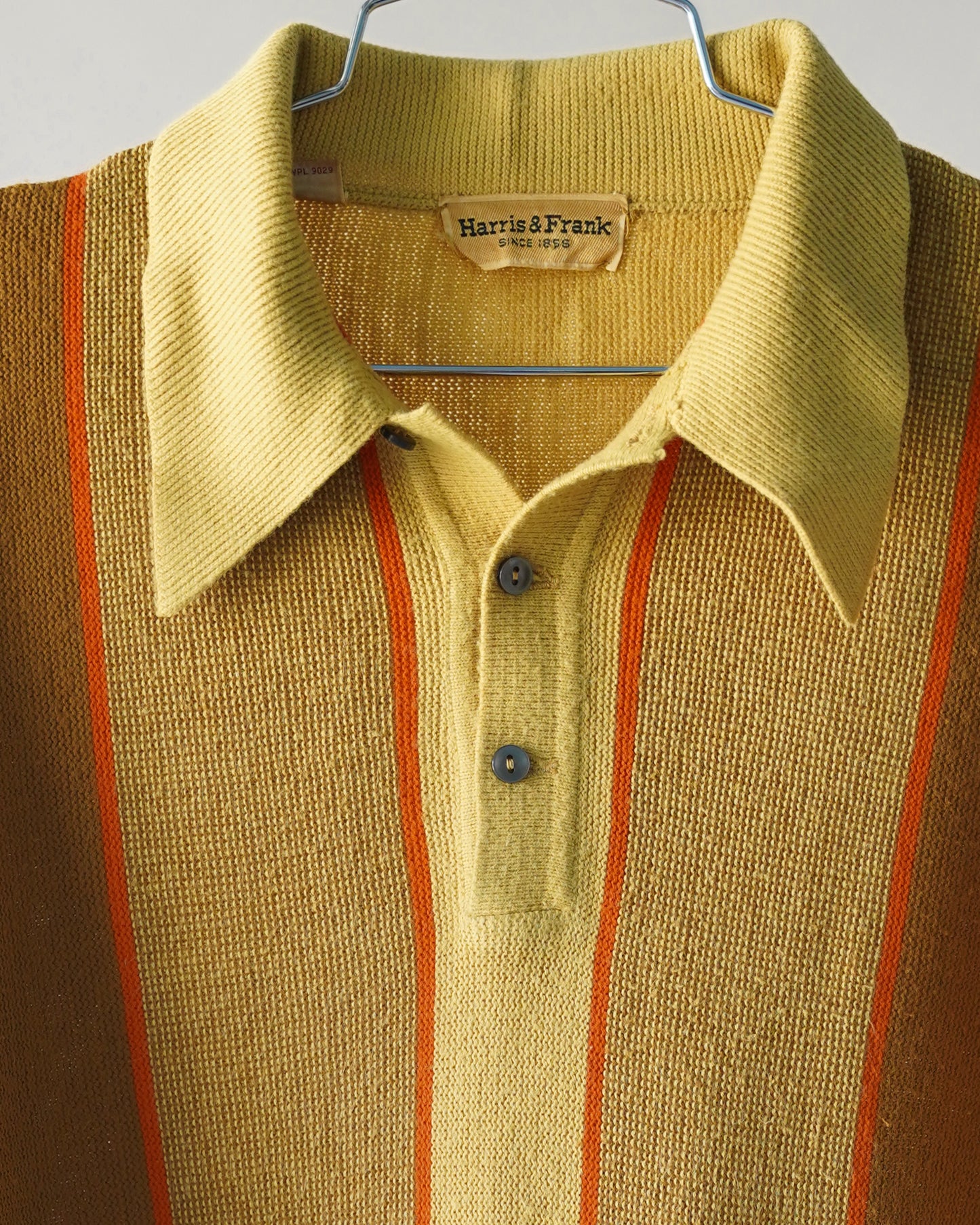 70's Yellow & Orange Wool Polo Shirt - XL