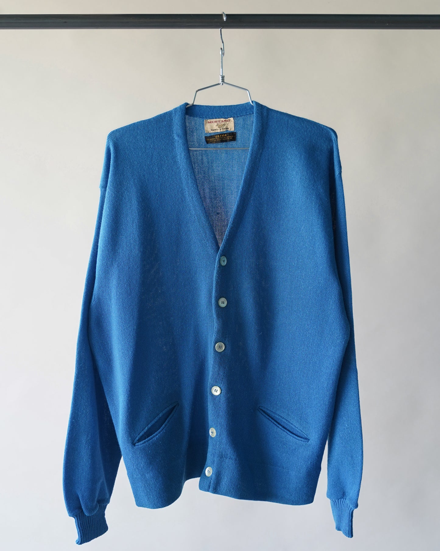 70's Blue Wool Cardigan - Large