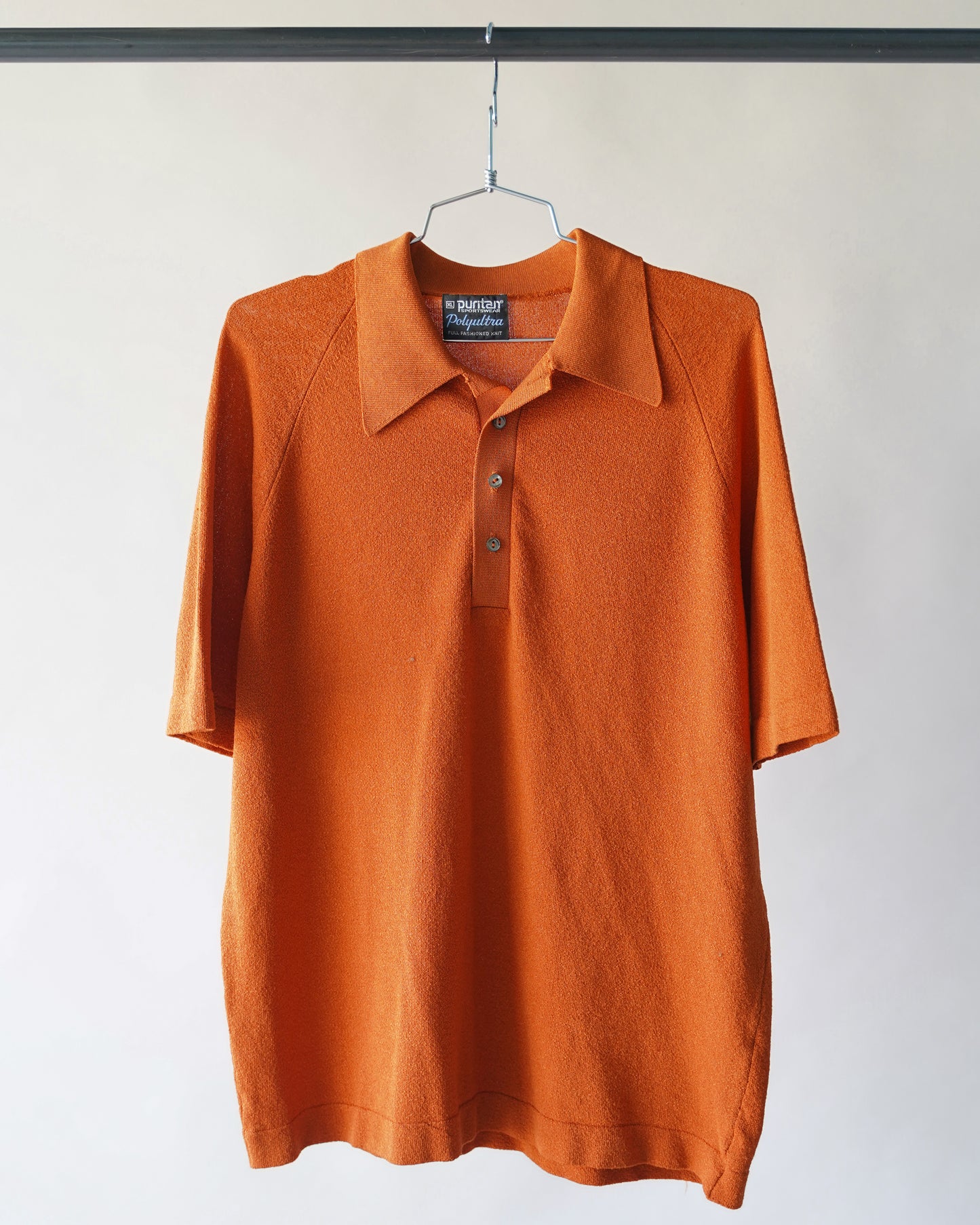70's Orange Polyester Polo Shirt - Large