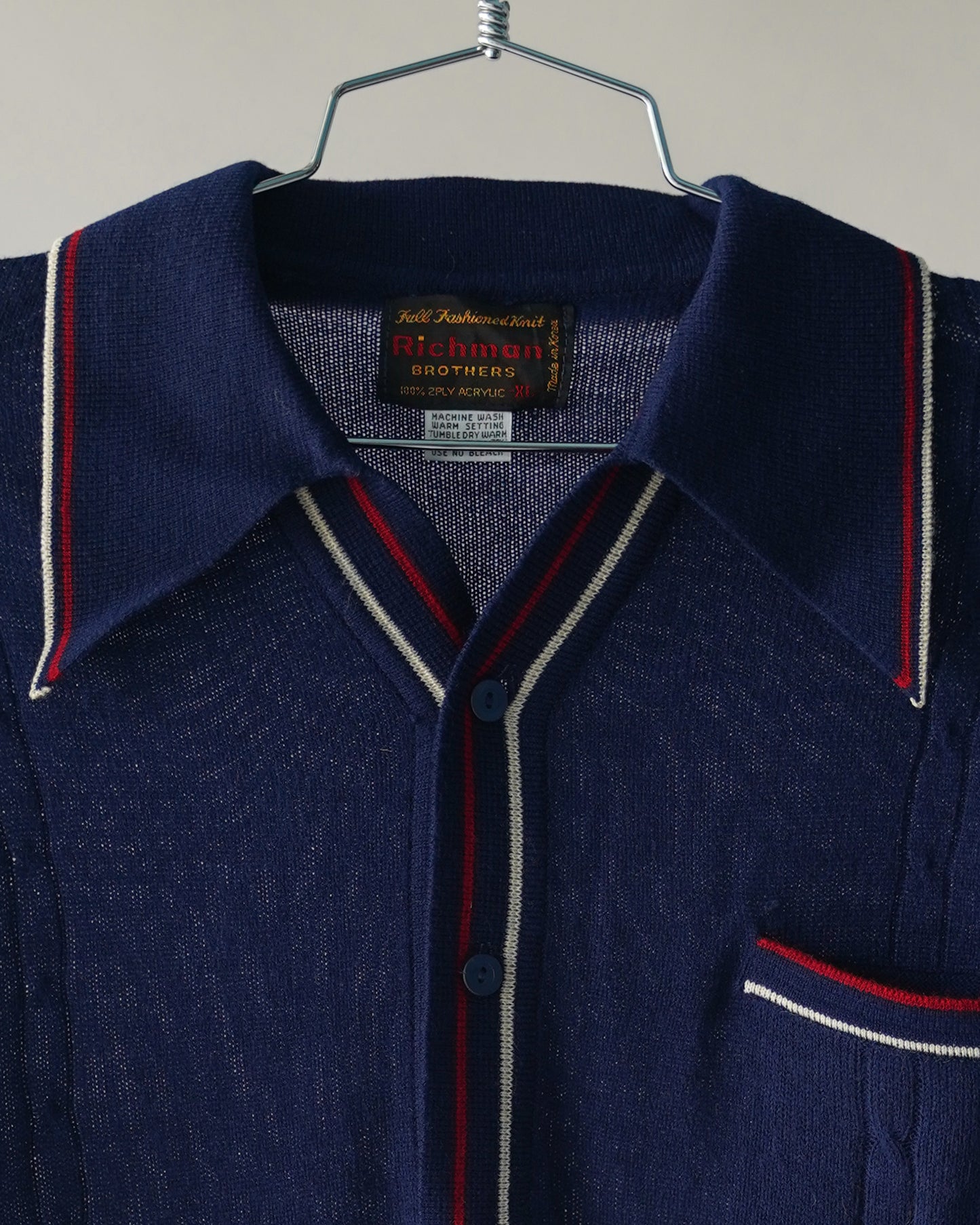 70's Navy Blue Longsleeve Polo - Large