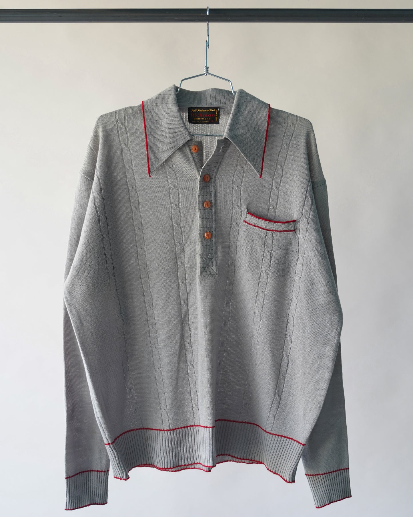 70's Gray Longsleeve Polo Shirt - XL