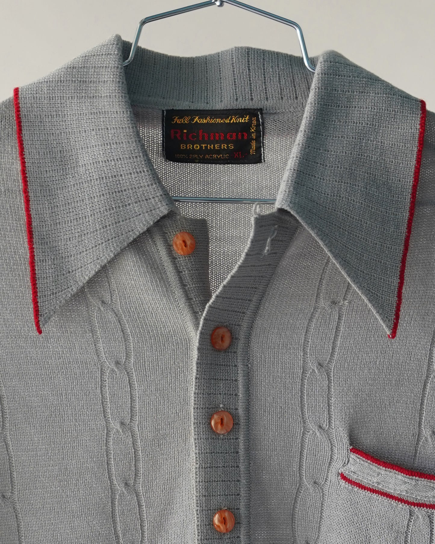 70's Gray Longsleeve Polo Shirt - XL