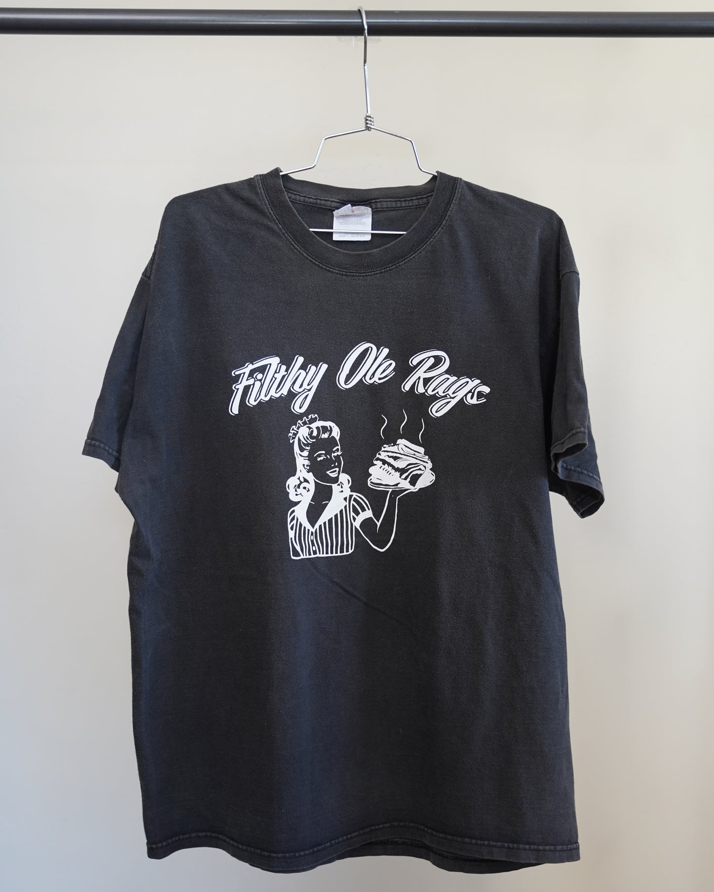 Filthy Ole Rags 00's Black Tee - White Front Print (Large)