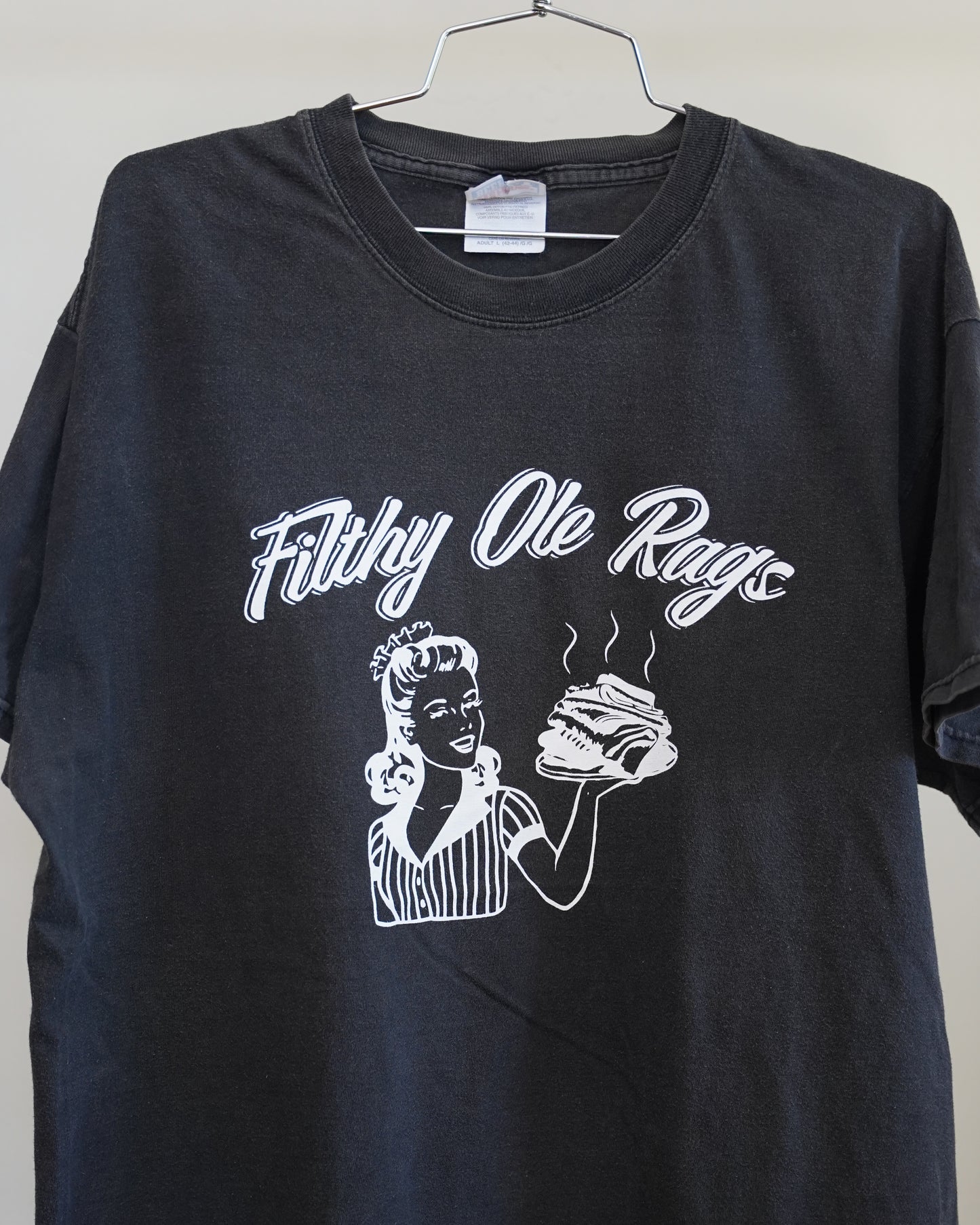Filthy Ole Rags 00's Black Tee - White Front Print (Large)
