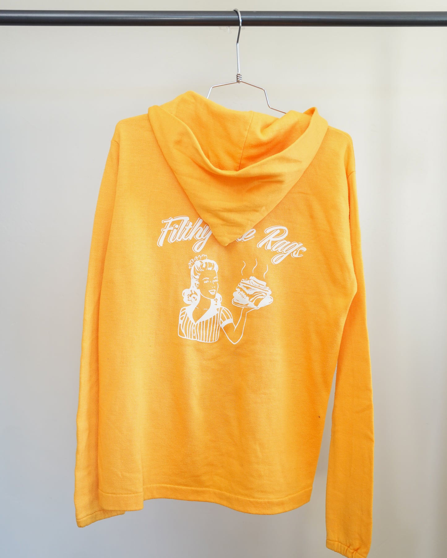 Filthy Ole Rags 70's Yellow Zip-up Hoodie - White Back Print (Large)