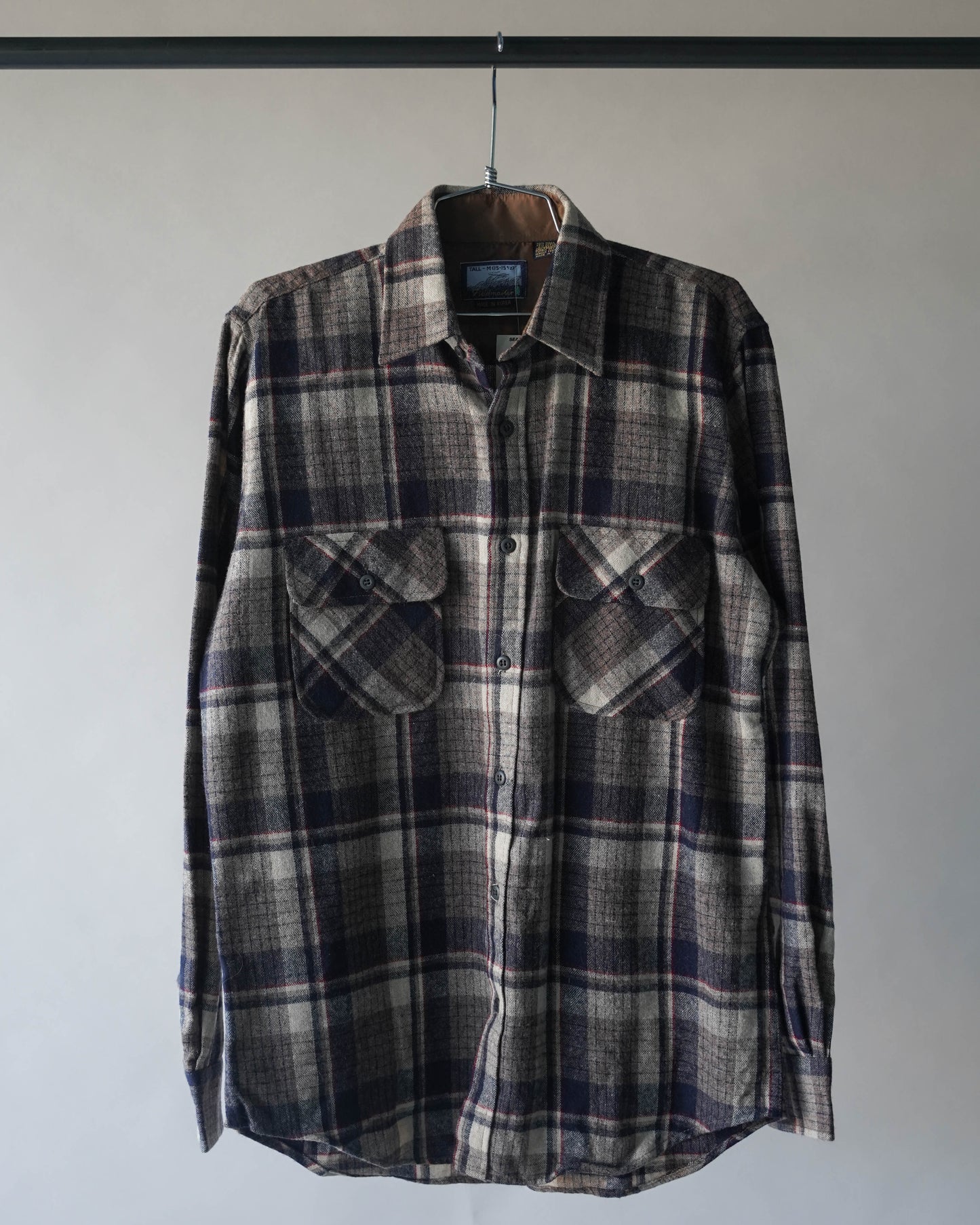 80's Brown Wool Plaid Shirt - XL
