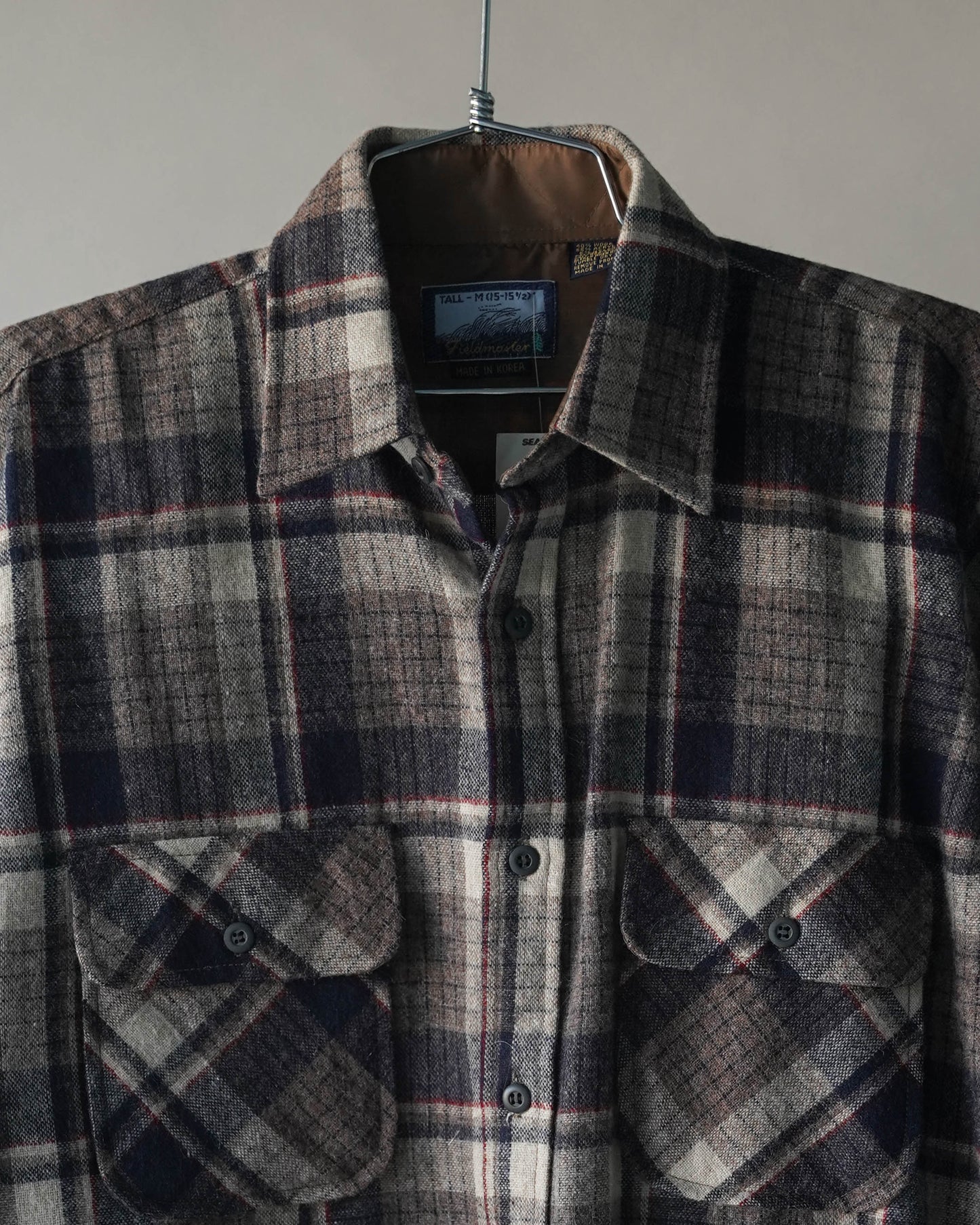 80's Brown Wool Plaid Shirt - XL