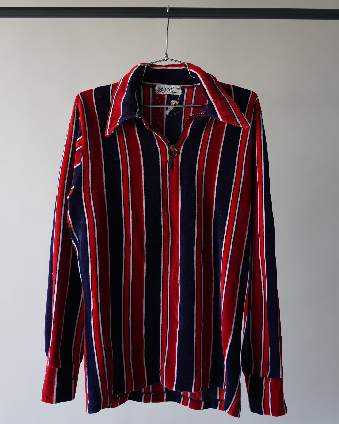 70's Striped Velour Shirt - Medium