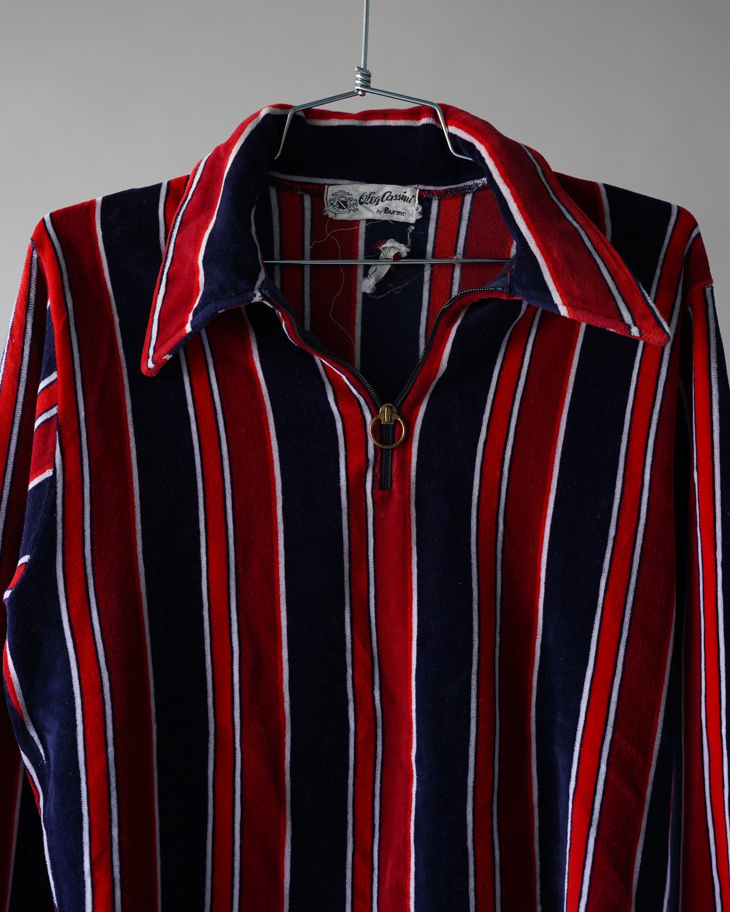 70's Striped Velour Shirt - Medium