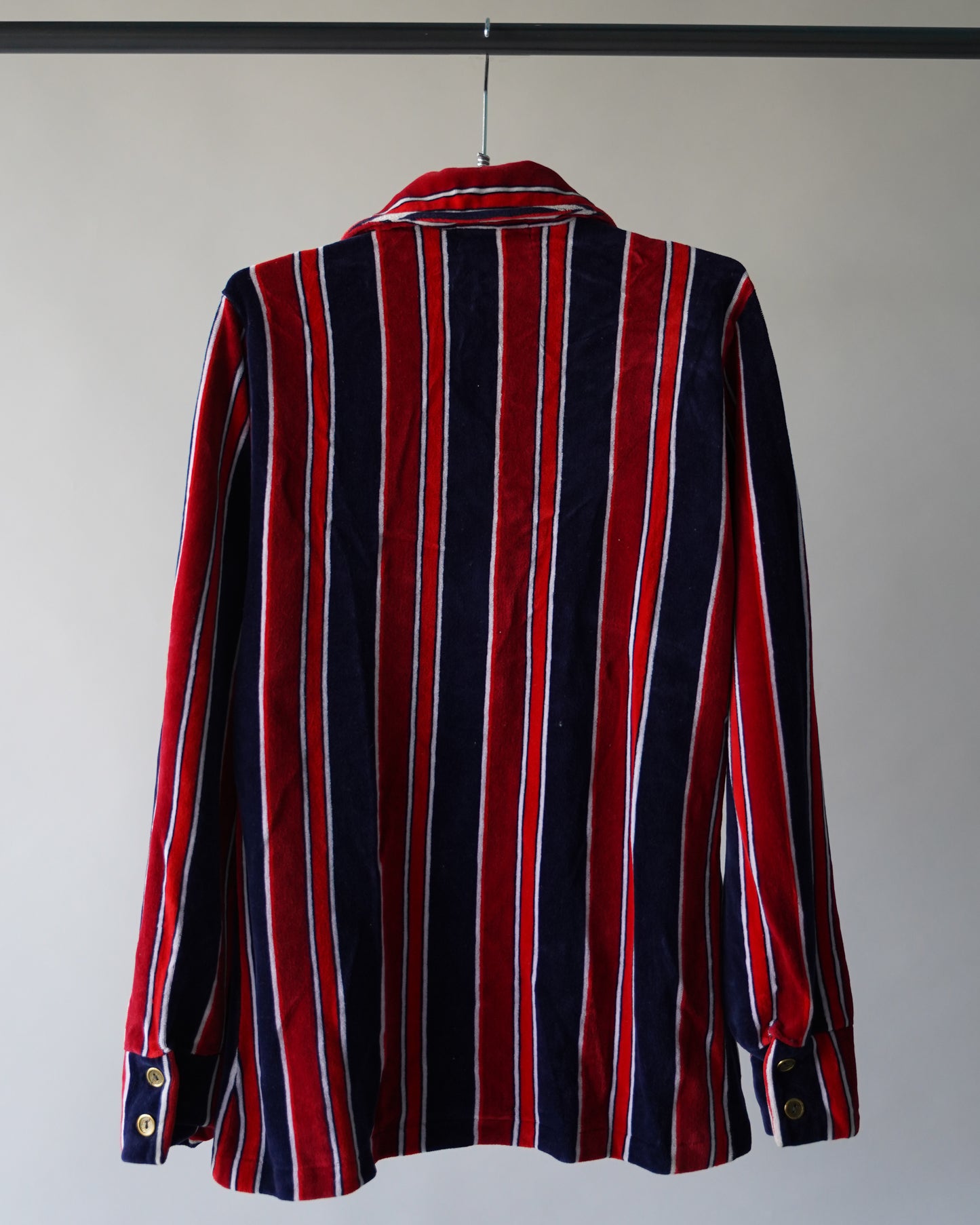 70's Striped Velour Shirt - Medium