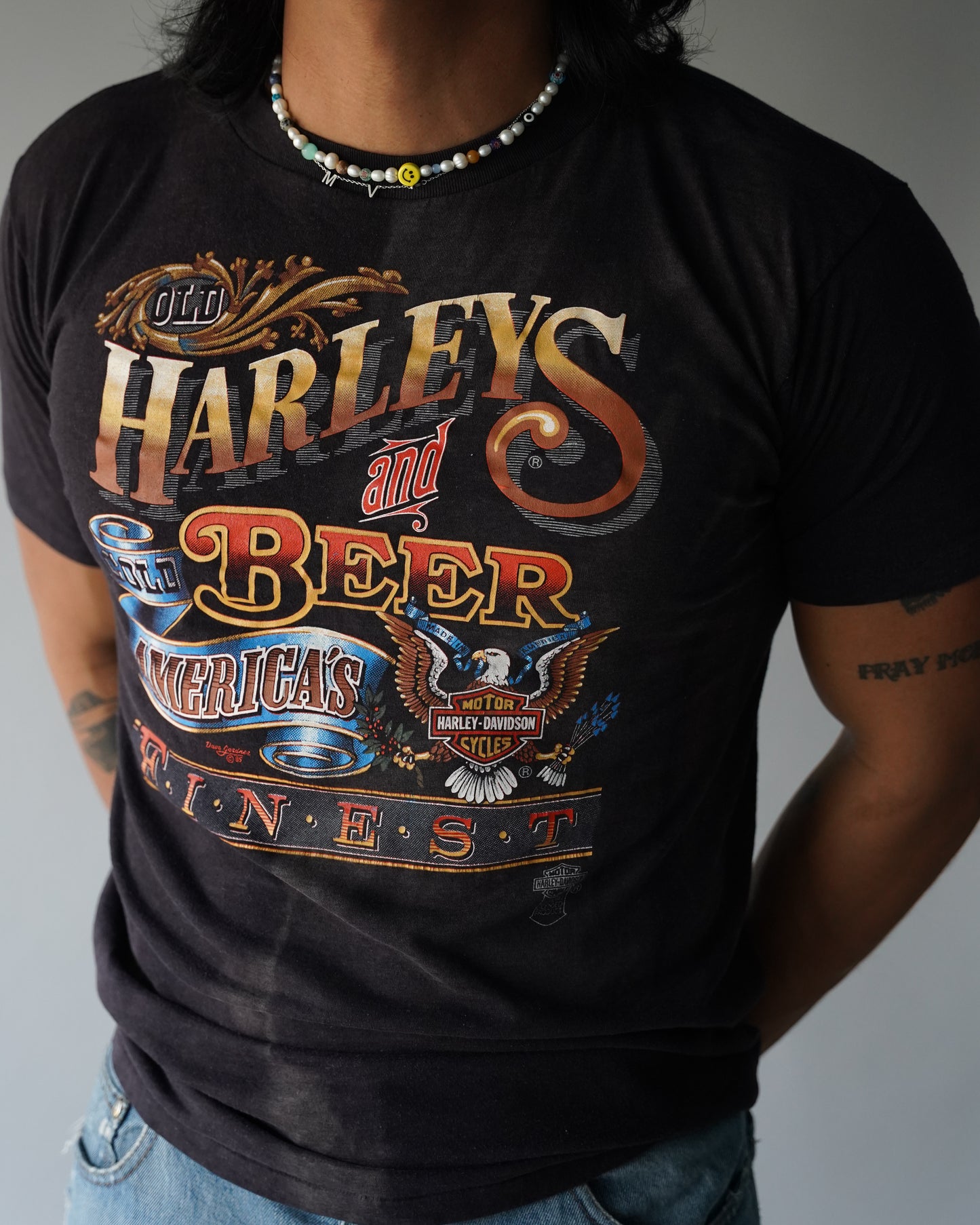 80's Harley Davidson 3D Emblem Tee - Large