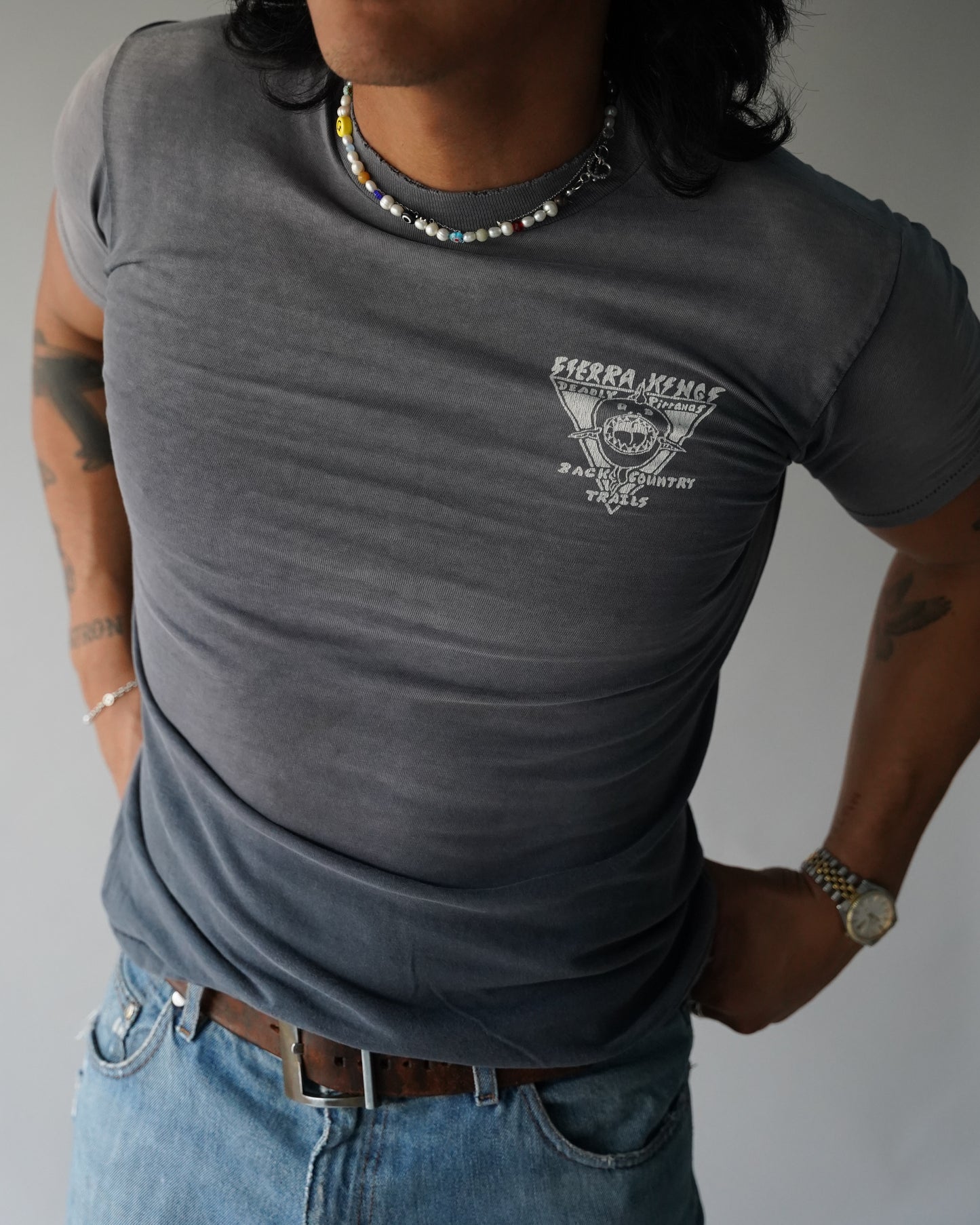 80's Faded Black Piranha Tee - Medium