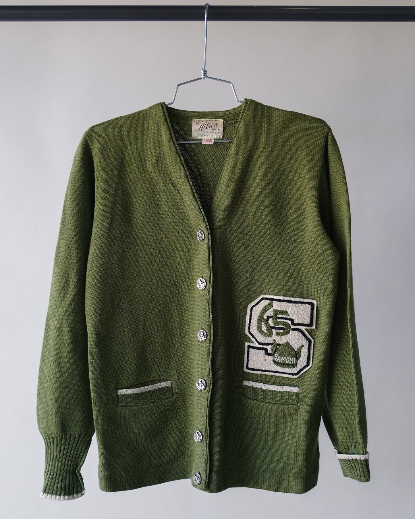 60's Green Wool Cardigan - Medium