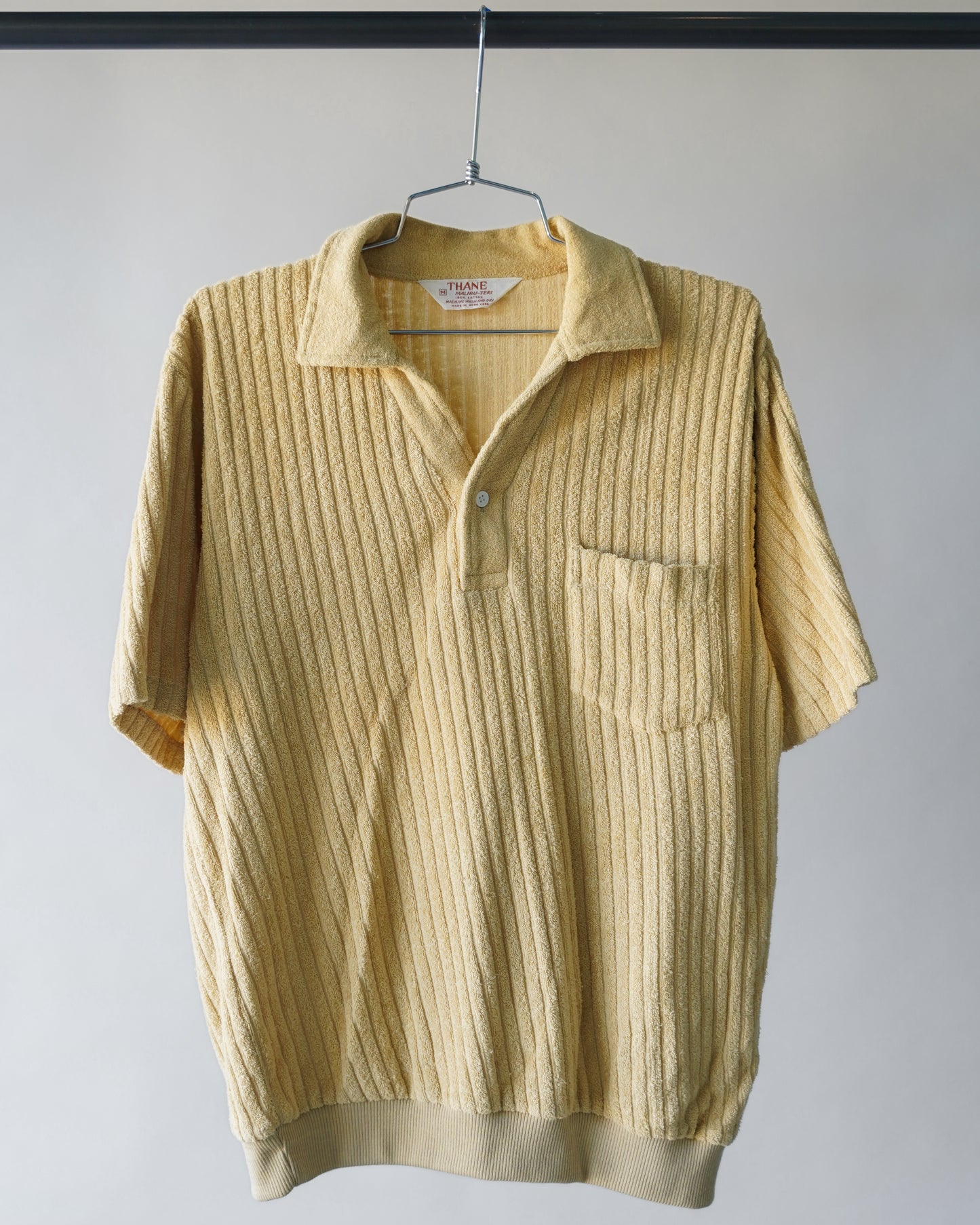 70's Tan Terry Cloth Polo Shirt - Medium