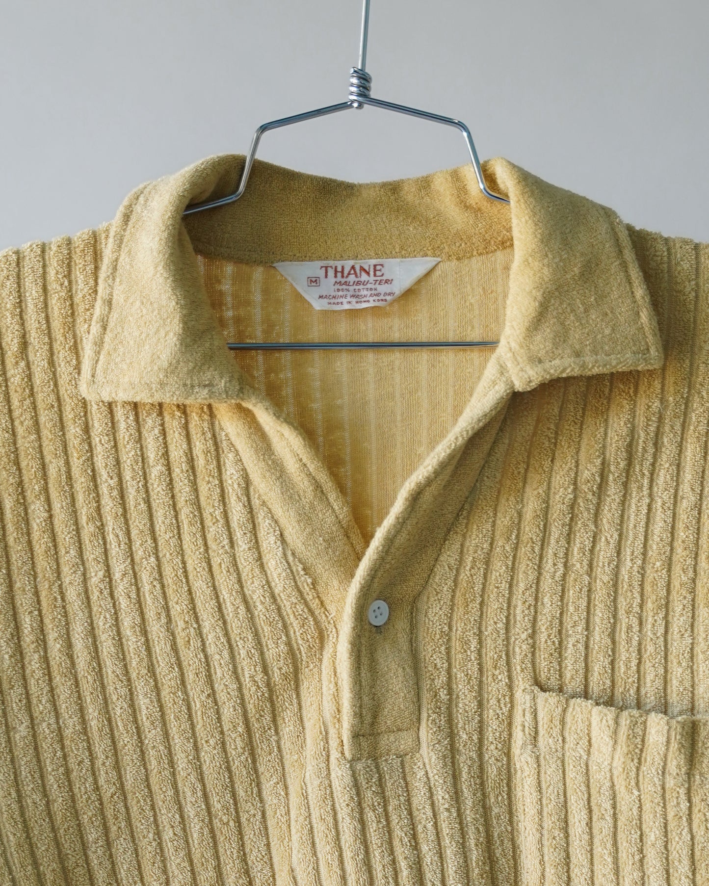 70's Tan Terry Cloth Polo Shirt - Medium