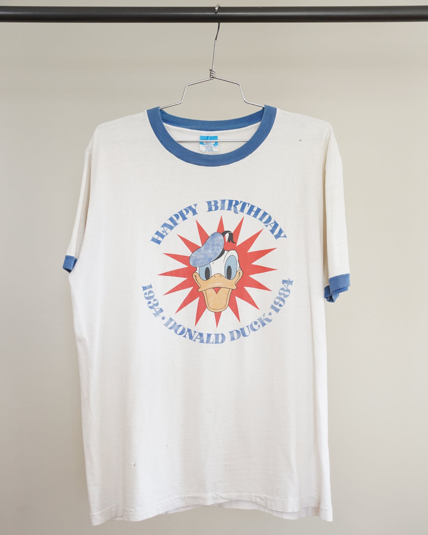 80's Donal Duck Disney Ringer Tee - Large