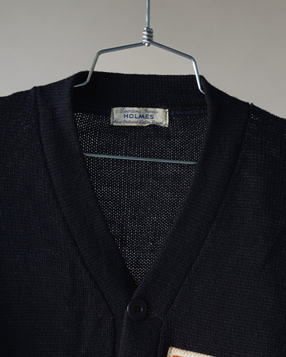 60's/70's Black Wool Cardigan - Large