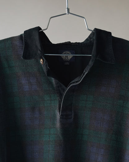 90's Long Sleeve Plaid Polo Shirt - XL