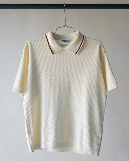 70's Cream Textured Polo Shirt - Medium