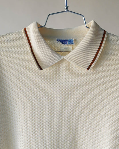 70's Cream Textured Polo Shirt - Medium