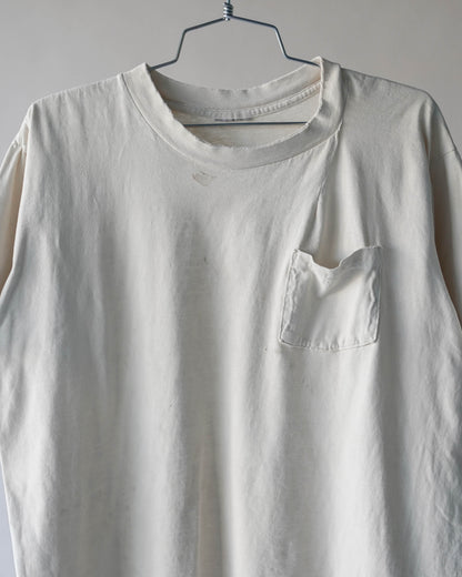 90's Distressed & Stained White Pocket Tee - Large