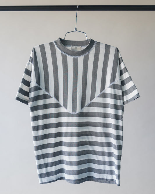 80's Asymmetrical Gray & White Striped Tee - Large