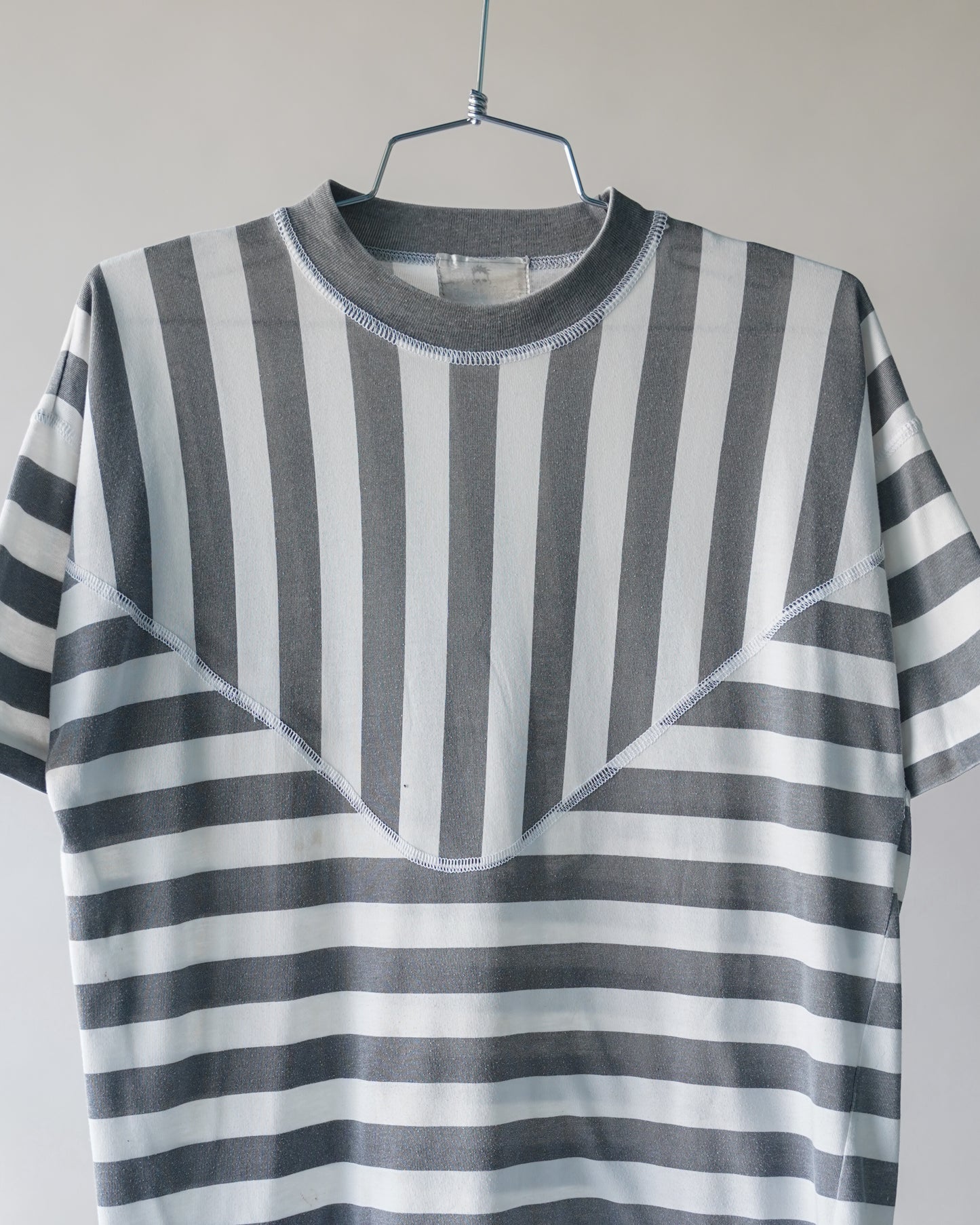 80's Asymmetrical Gray & White Striped Tee - Large
