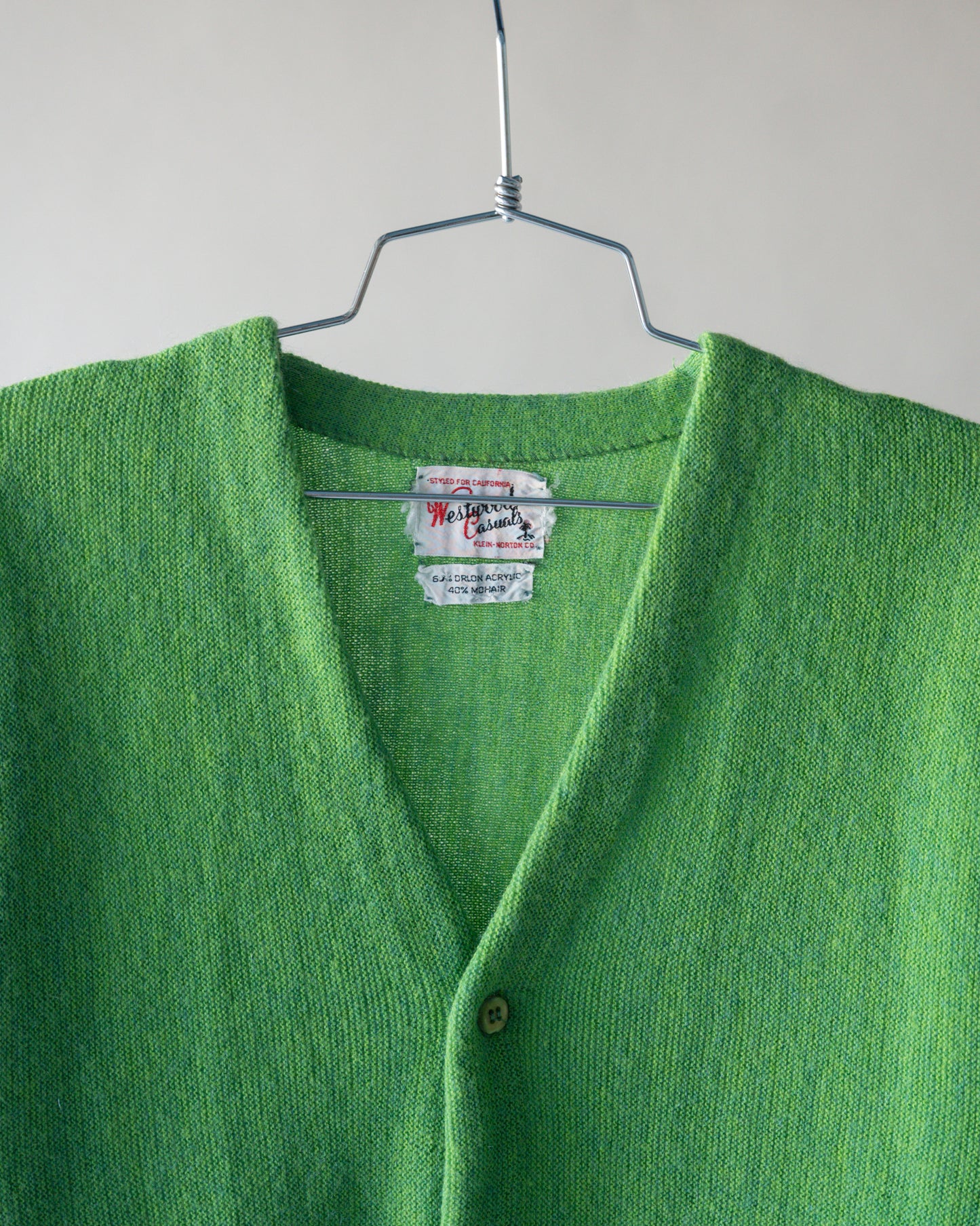60's Light Green Mohair Cardigan - Large